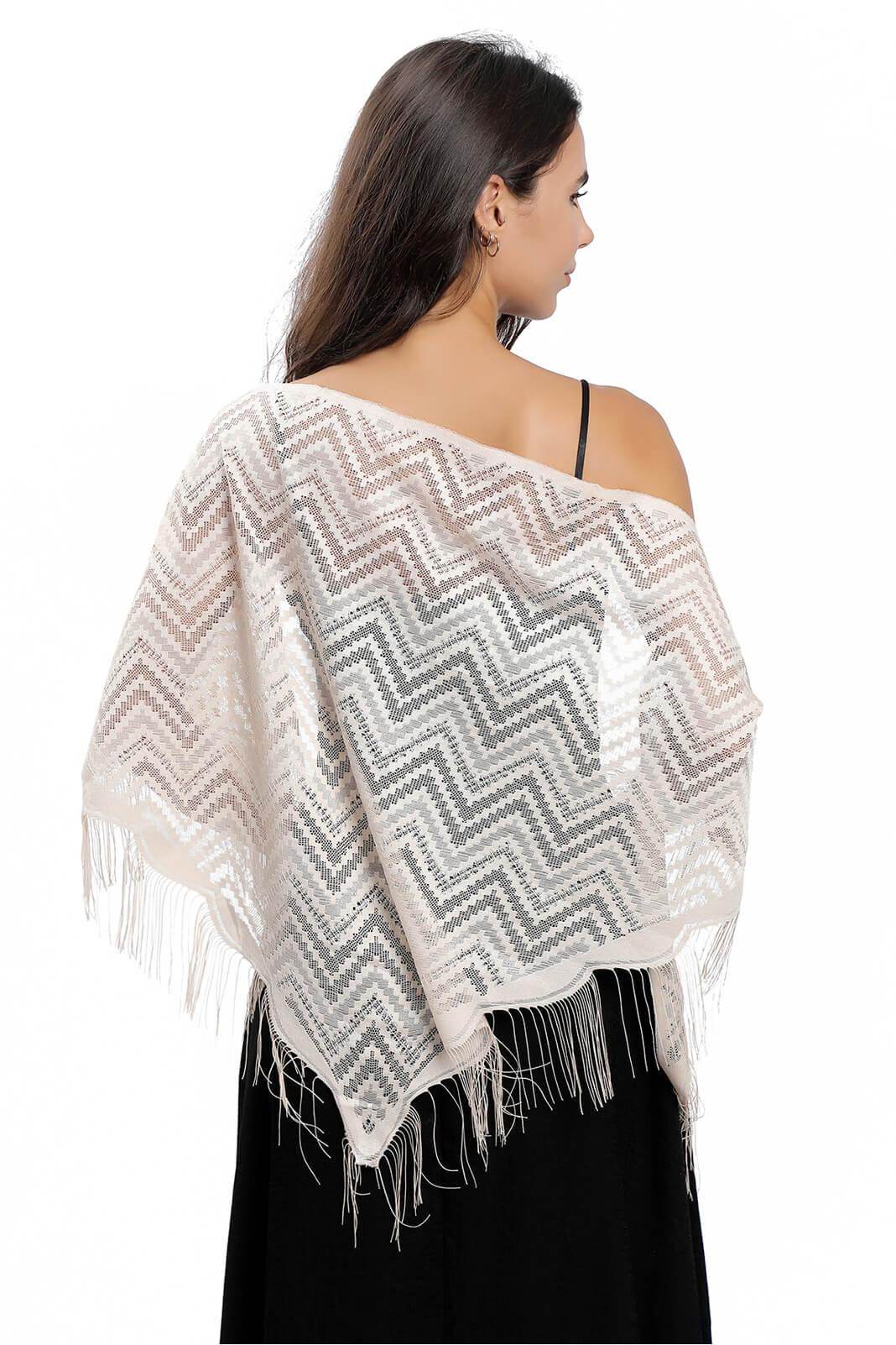 Elegant Lace Shawl with Tassels - CJ0113 - Perfect for Weddings, Parties & Evening Events