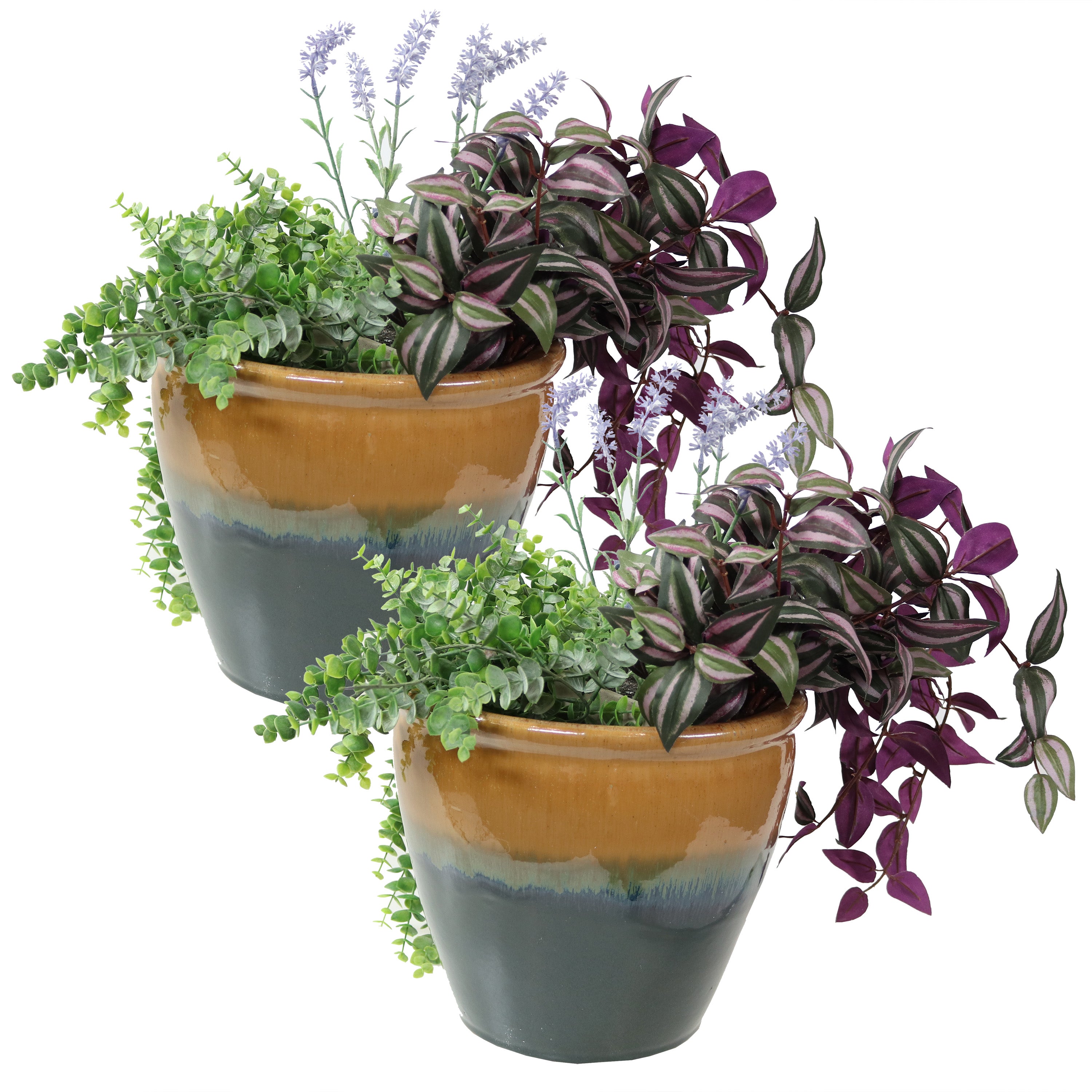Sunnydaze Chalet Glazed Ceramic Plant Pots with Drainage Holes - Set of 2, Indoor Outdoor Garden Decor for Flowers, Succulents, Herbs - Perfect for Patio, Balcony, and Home Décor