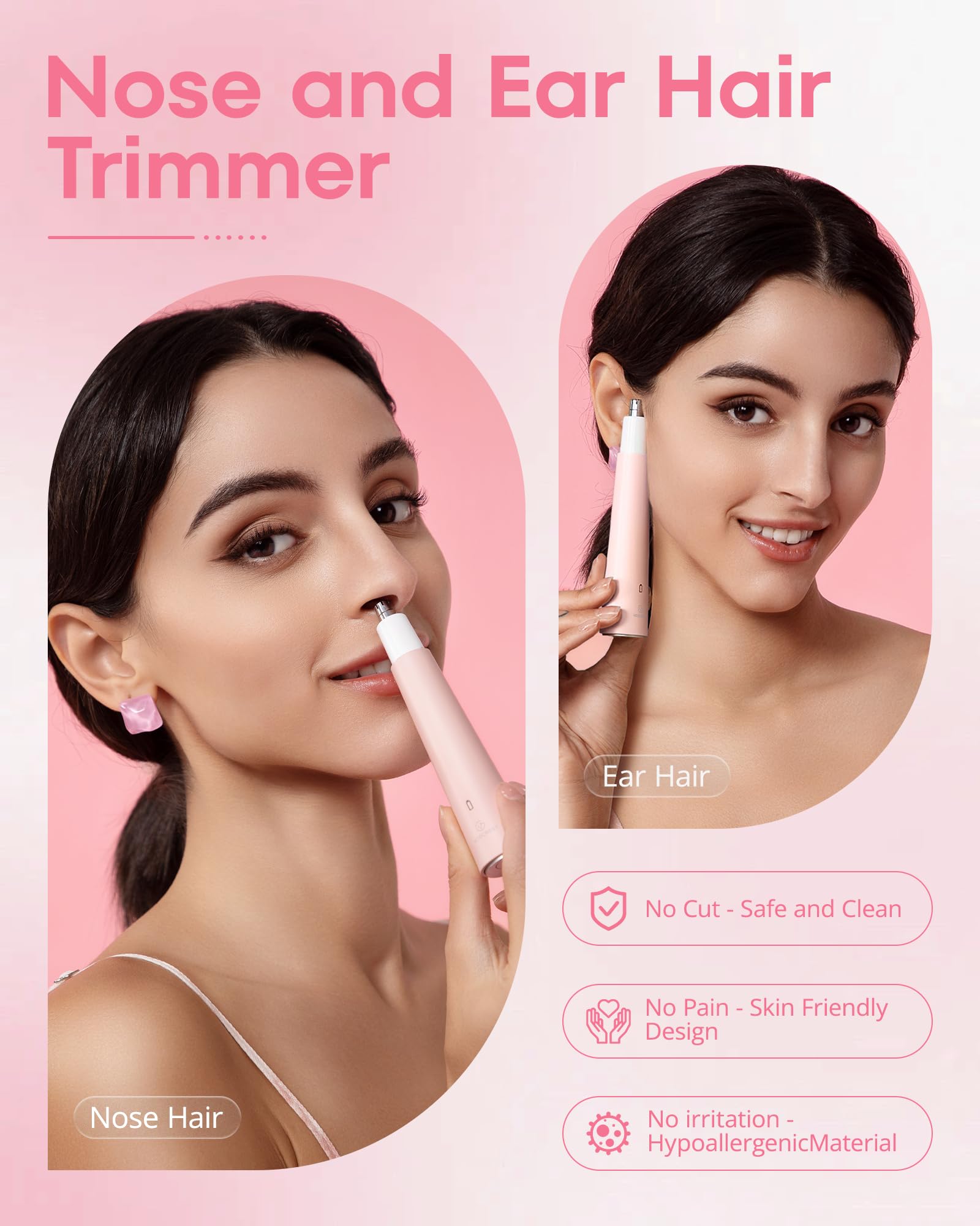 Women's Nose Hair Trimmer - Portable & Waterproof 2-in-1 Rechargeable Trimmer for Sensitive Skin - Easy to Clean for Travel, Home & Personal Grooming