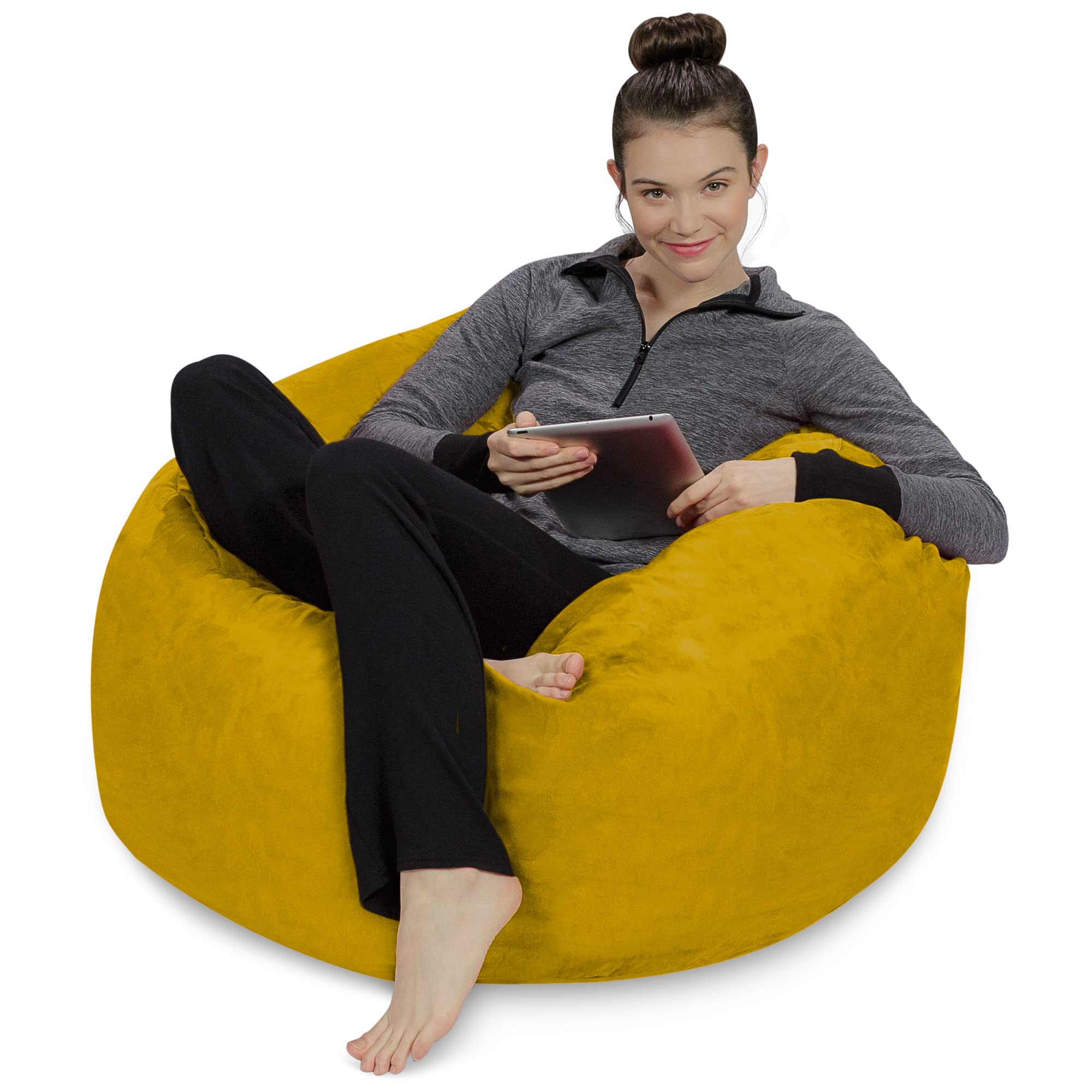 3' Memory Foam Sofa Sack Bean Bag Chair - Soft Microfiber Cover in Yellow | Comfortable Lounge Seating for Living Room, Bedroom & Game Room