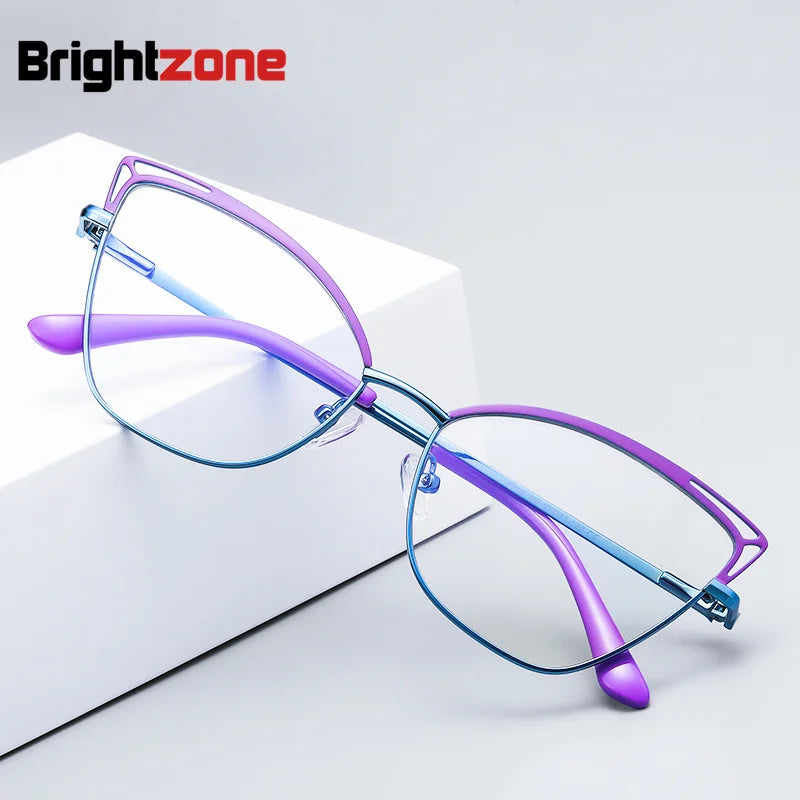 Brightzone Women's Full Rim Square Cat Eye Eyeglasses Frame 76038 - Lightweight Alloy Glasses for Work, Reading & Fashion