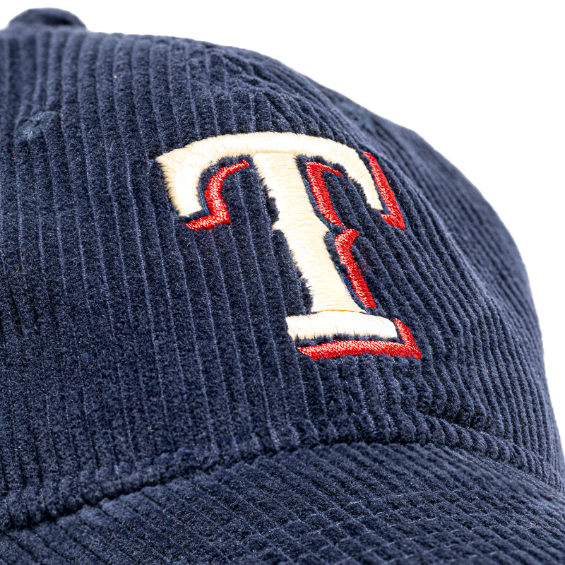 New Era Corduroy Texas Rangers 9TWENTY Strapback Hat - Navy Blue Adjustable Baseball Cap for Men & Women - Perfect for Baseball Games, Outdoor Activities & Casual Wear