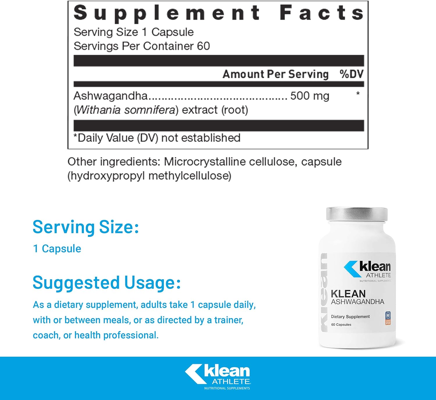 Klean Athlete Ashwagandha Supplement - Organic Stress Relief & Energy Booster for Men & Women - Supports Focus, Recovery & Sleep - Perfect for Gym, Work & Daily Wellness