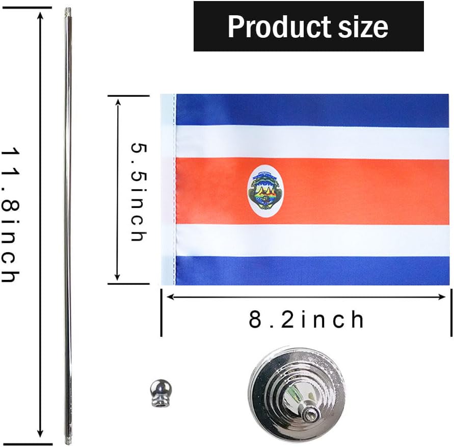 Costa Rica Flag - 12x18 Inch Mini Costa Rican Table Desk Flags for Home, Office & Party Decorations - Perfect for World Cup, Independence Day & Cultural Events