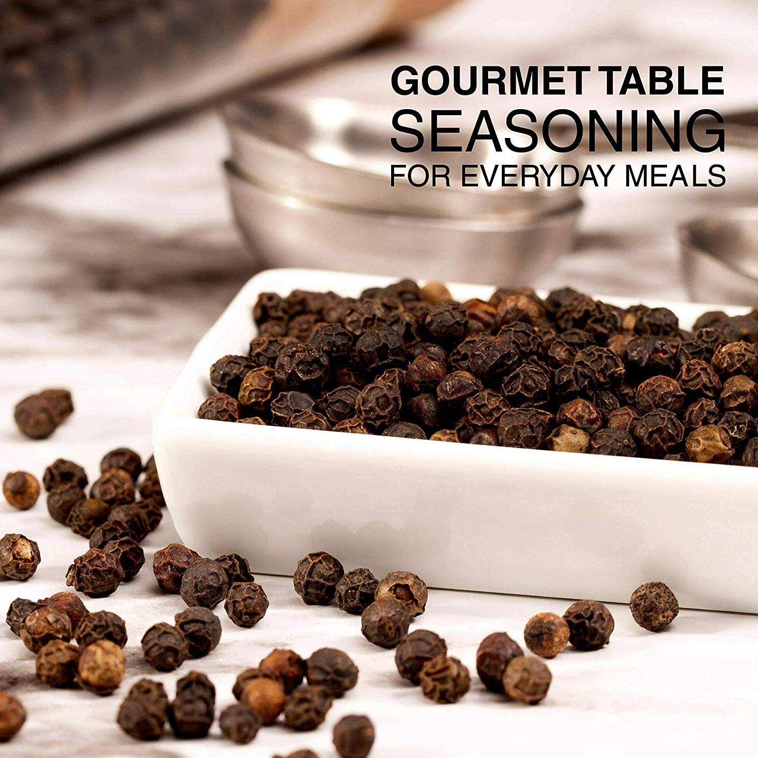Premium Black Tellicherry Peppercorns for Grinder - 1 lb Resealable Bag | Steam Sterilized, Kosher, Non-GMO, All Natural Black Pepper | Packed in USA | Perfect for Steaks, Soups, Salads & Home Cooking