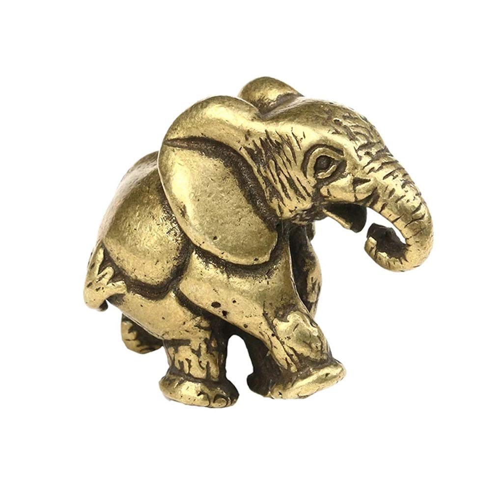 Vintage Solid Brass Mini Elephant Figurine - Handcrafted Pure Copper Lucky Elephant Statue Desk Ornament for Home Office Decor, Feng Shui Gift & Meditation Space Decoration