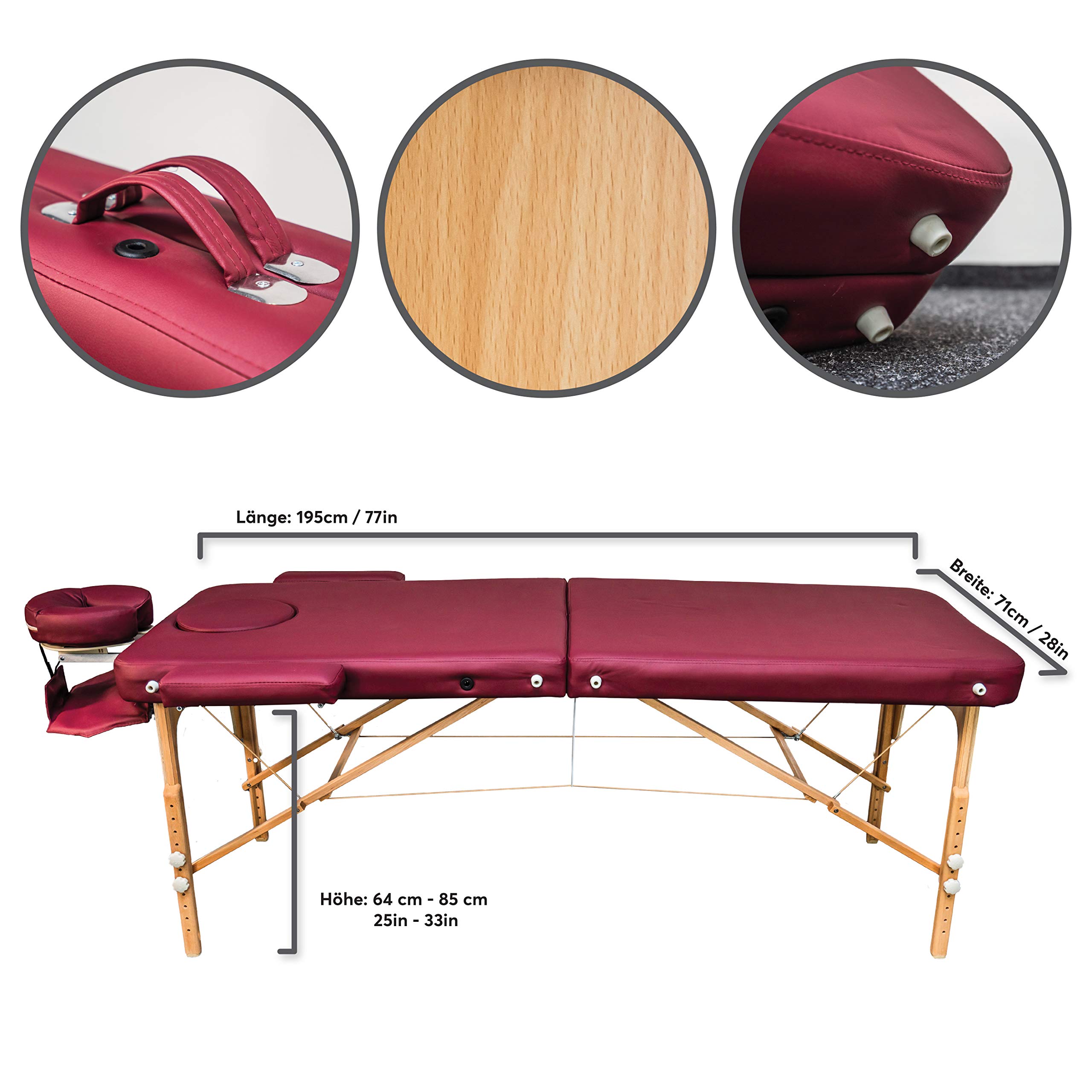 Premium ZEN Mobile Basic III Portable Massage Table - Foldable Physical Therapy Table with Aluminum Headrest, Armrests & Carry Bag - Ideal for Home Spa, Professional Massage Clinics & On-Site Therapies (Burgundy)