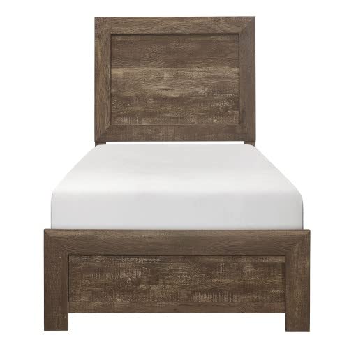 Solid Wood Twin Platform Bed with High Headboard - Rustic Brown Finish Wooden Bed Frame - Panel Headboard & Footboard - Wood Slat Support - Perfect for Small Bedrooms, Guest Rooms & Dorm Rooms