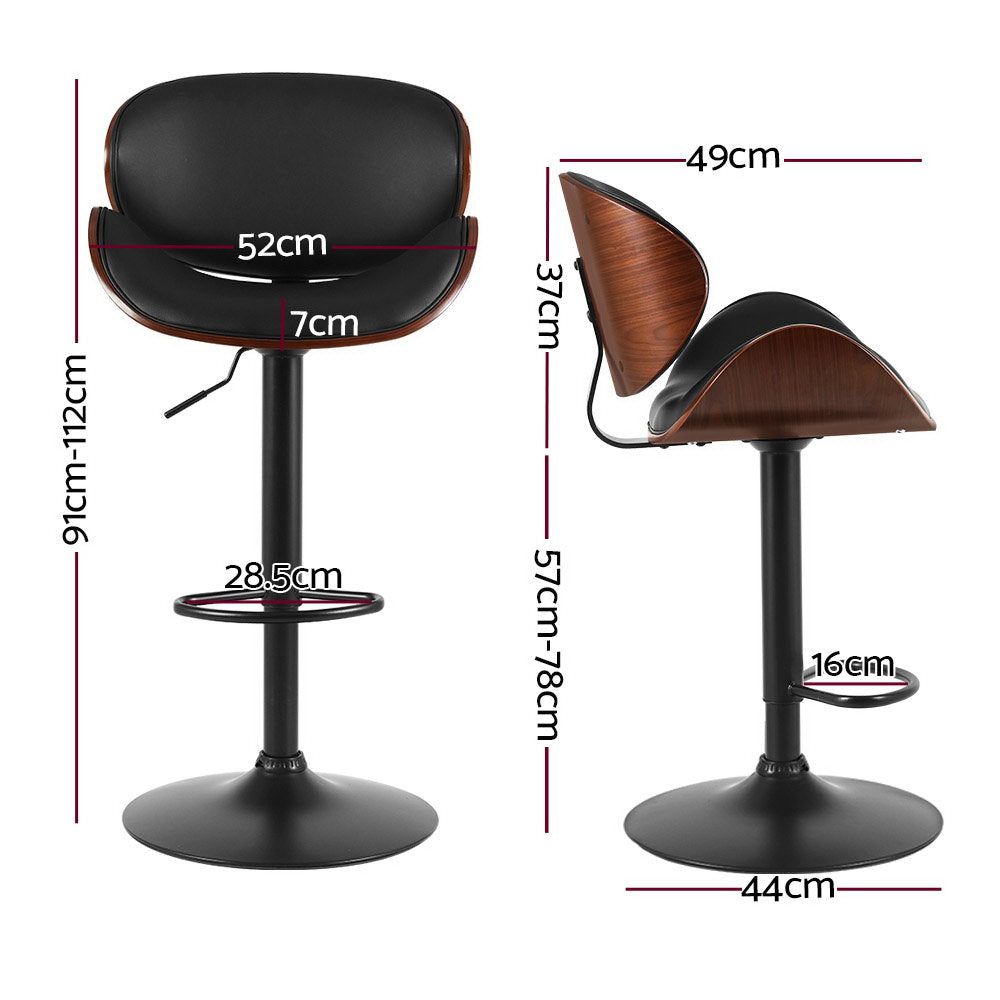 Artiss 2-Pack Black Leather Swivel Bar Stools with Gas Lift - Adjustable Height Kitchen Counter Stools for Dining Room, Bar & Breakfast Nook