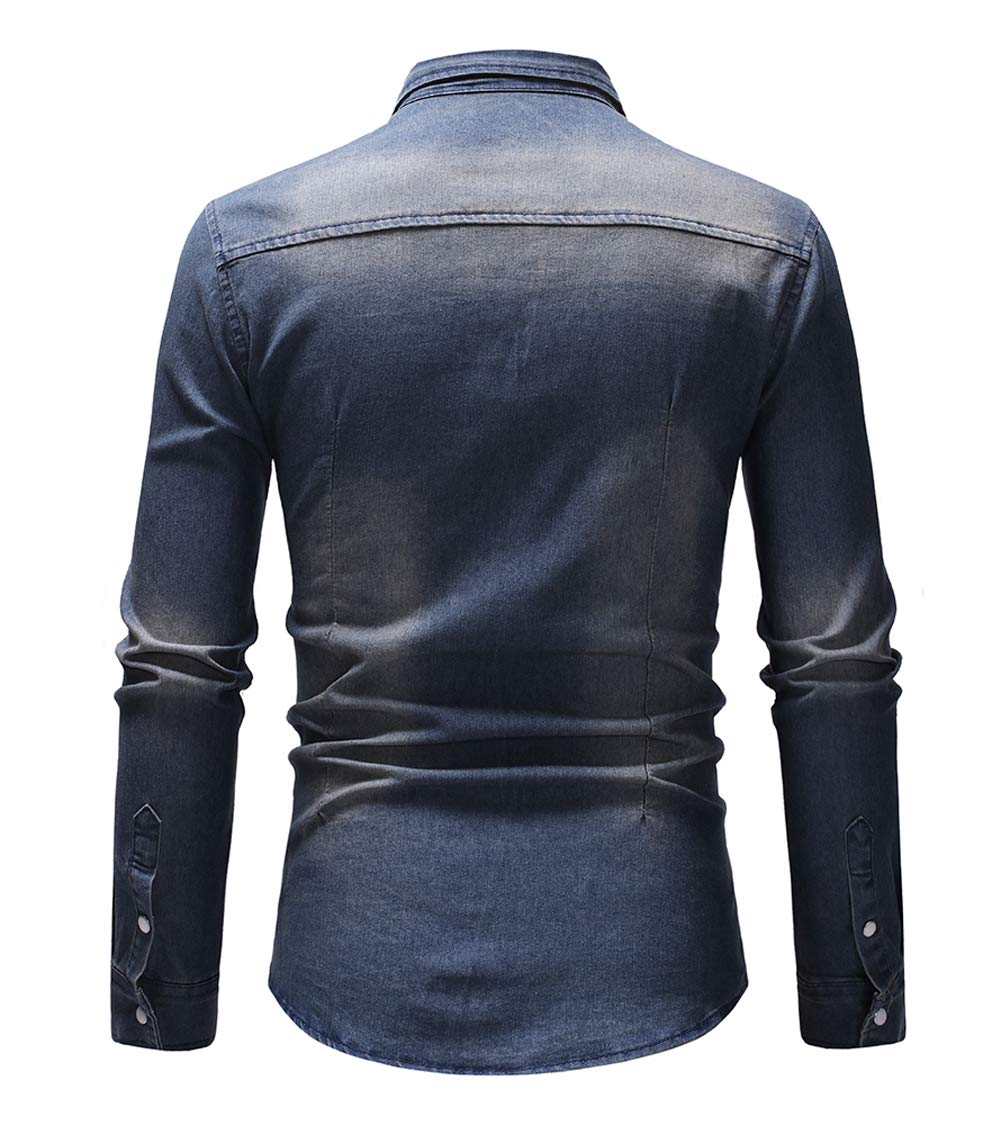 Distressed Wash Men's Western Denim Jean Shirt - Button Down Work Shirt for Cowboy, Ranch & Casual Wear