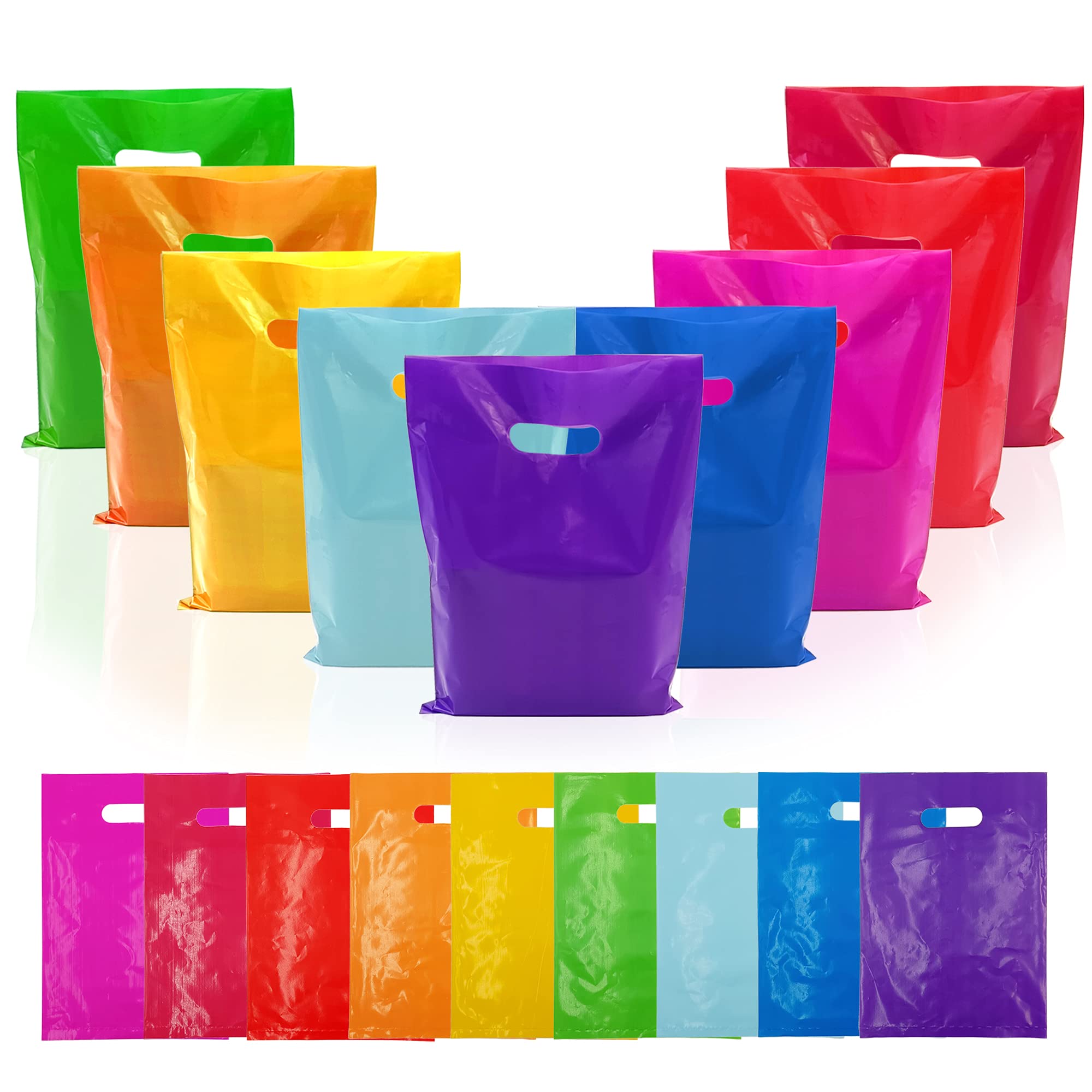 54PCS Plastic Handle Party Favor Bags - Colorful Gift Bags for Birthday, Halloween, Christmas, Thanksgiving - Perfect for Candy, Cookies & Desserts - Retail & Bulk Packaging