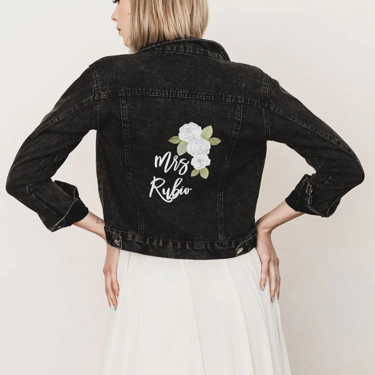 Lucky in Love Denim Bridal Jacket - Stylish Wedding Outfit for Brides, Bridesmaids & Bachelorette Parties - Perfect for Boho, Country & Beach Weddings
