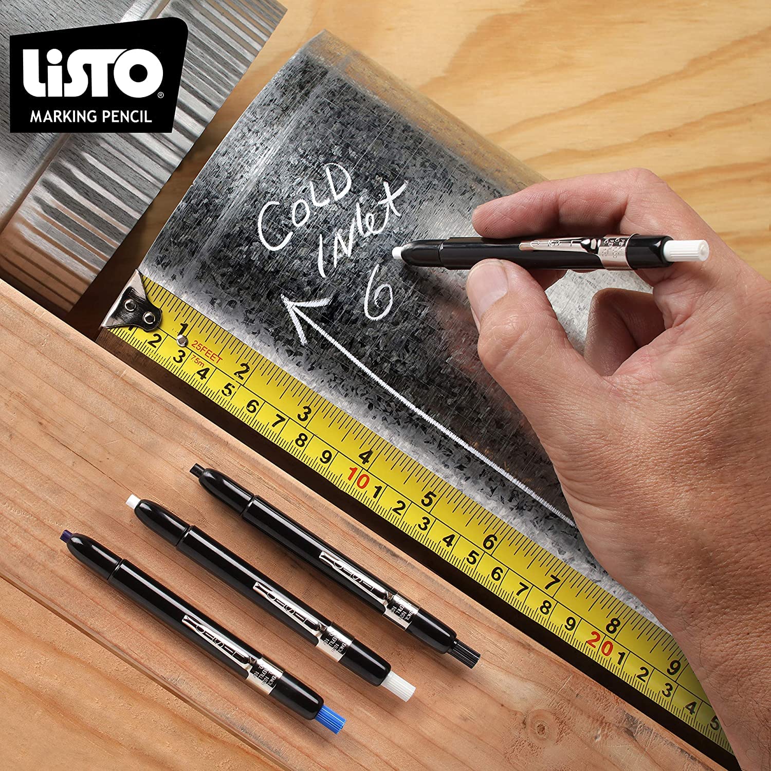 **Listo 1620 & 162 White Marking Pencils Kit - 12 Grease Pencils with 72 Refill Leads (Includes 1 Orange Pencil) - Ideal for Construction, Woodworking & Industrial Marking**