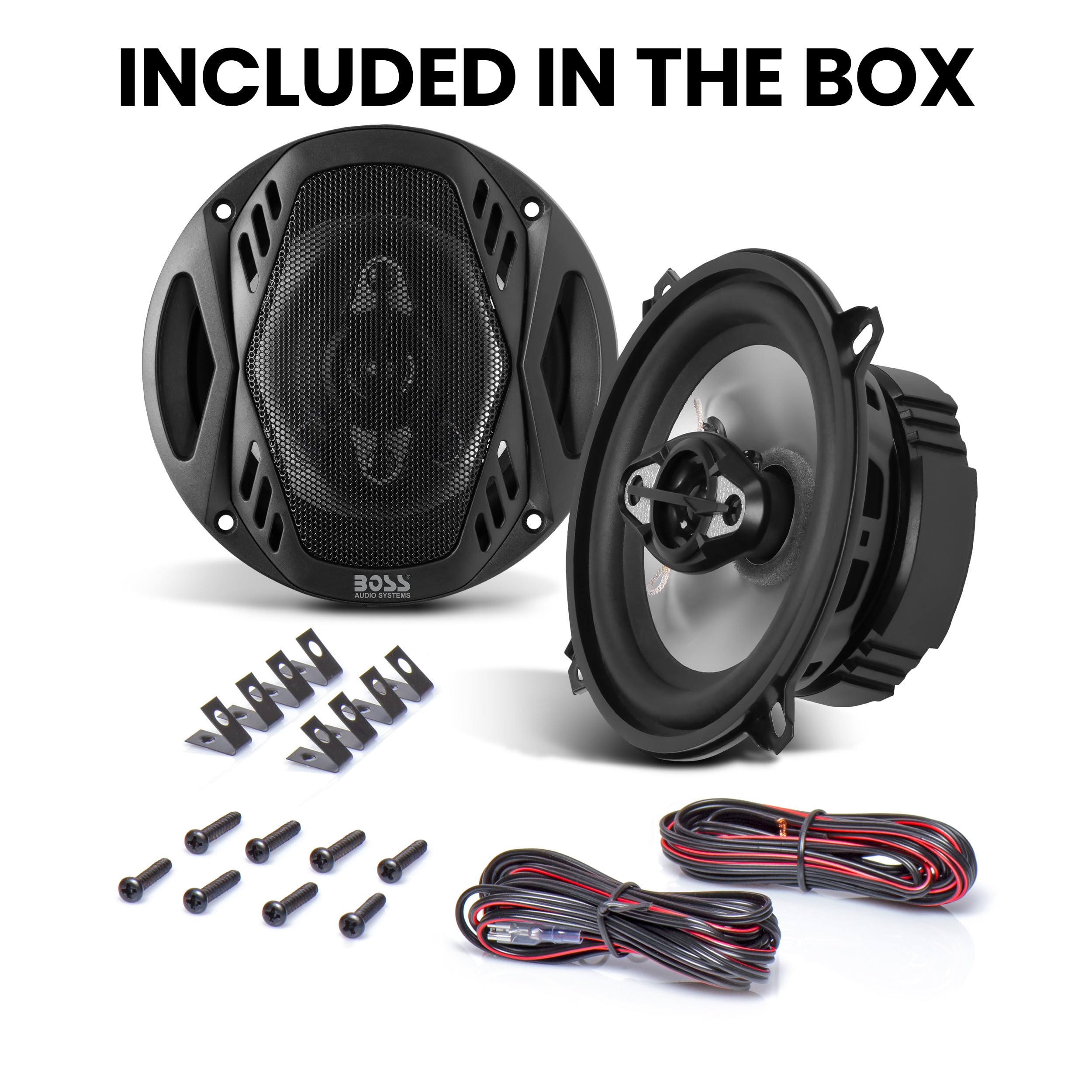 BOSS Audio NX524 Onyx Series 5.25 Inch Car Door Speakers - 300W Coaxial 4-Way Full Range 4 Ohm Pair - Ideal for Car Audio Upgrades and Enhanced In-Car Sound Experience