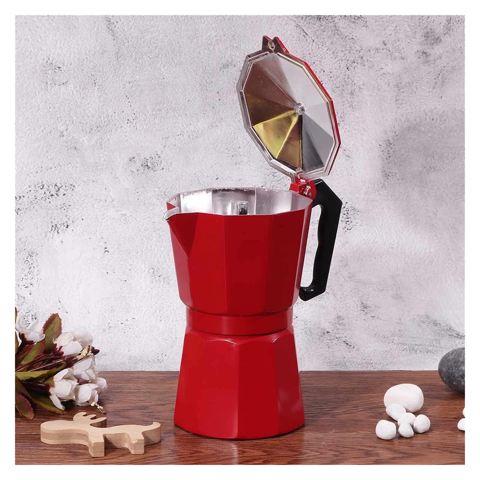 Stainless Steel French Press Coffee Maker - 300ml (10oz) Durable Moka Pot for Espresso & Brewing - 3 Cup Italian Coffee Percolator, Ideal for Home, Office & Camping (Red)