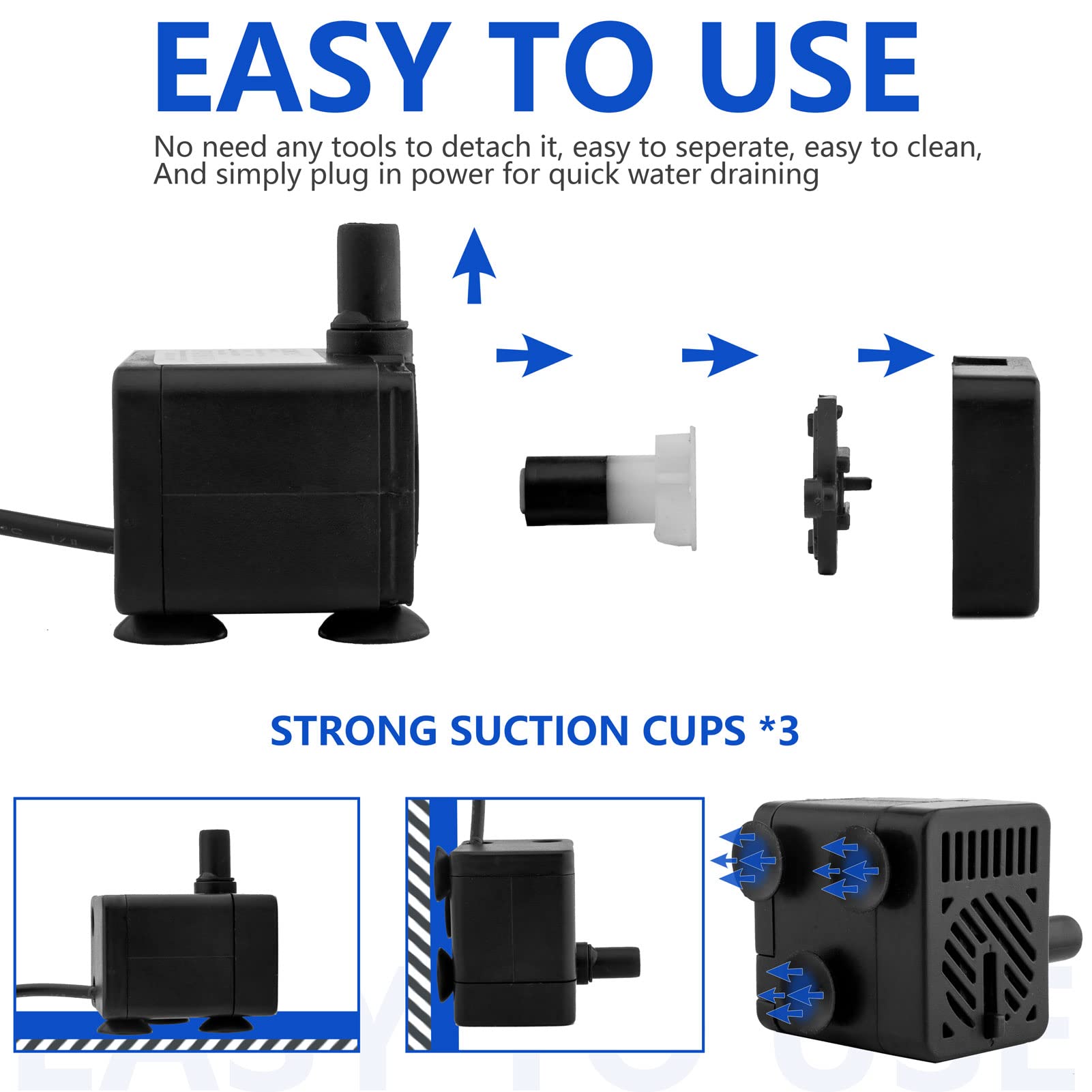 5V USB Mini Submersible Water Pump - Ultra Quiet Adjustable 200L/H DC Water Pump for Pet Fountains, Aquariums, Hydroponics | Indoor & Outdoor Use in Fish Tanks, Ponds, Garden Irrigation