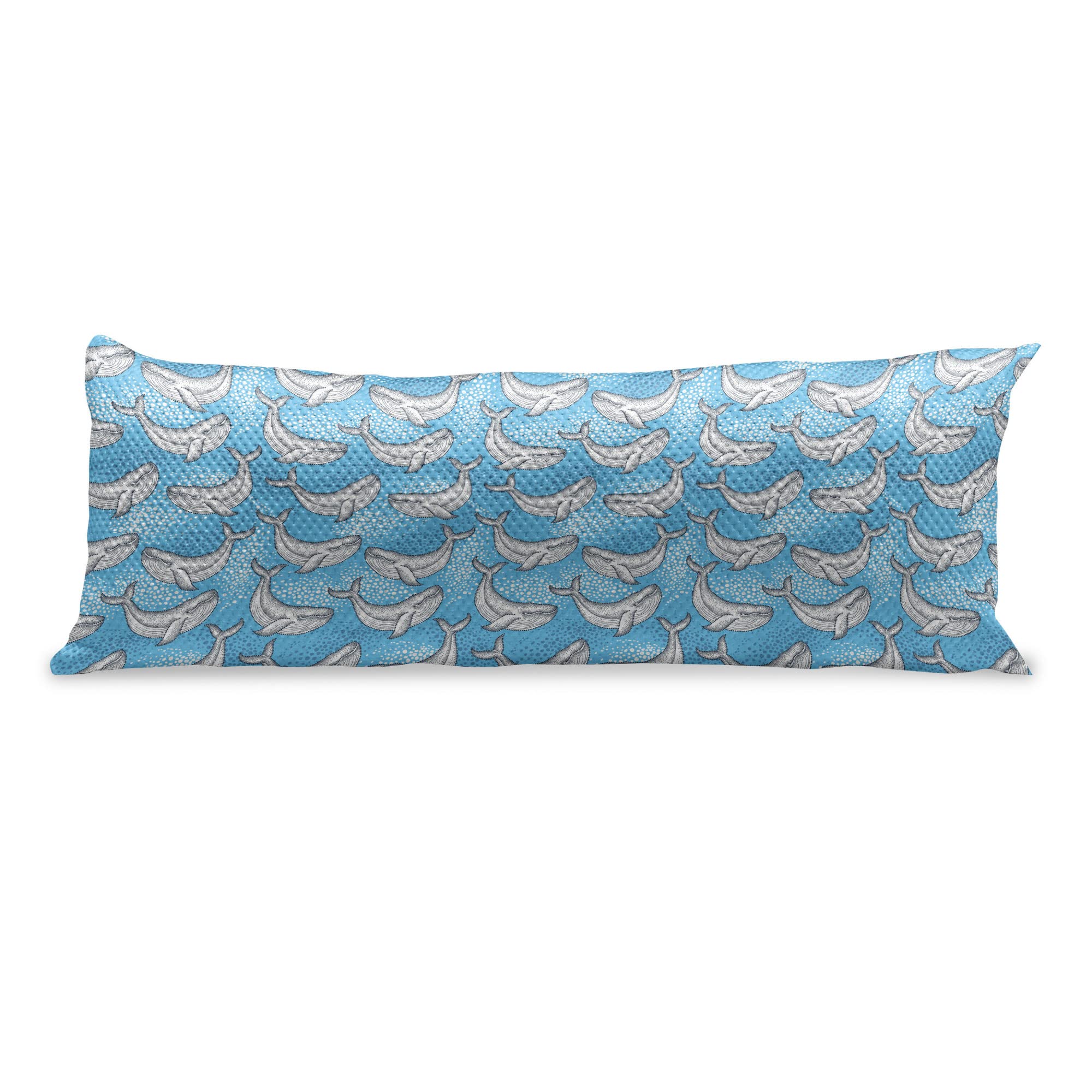 Lunarable Whale Body Pillow Cover - Humpback Whales Dotwork Design with Bubbles, Soft Printed Cushion Case 20x55 Inches, Navy Blue & White - Perfect for Bedroom Decor, Ocean Theme Nursery, or Cozy Reading Nook
