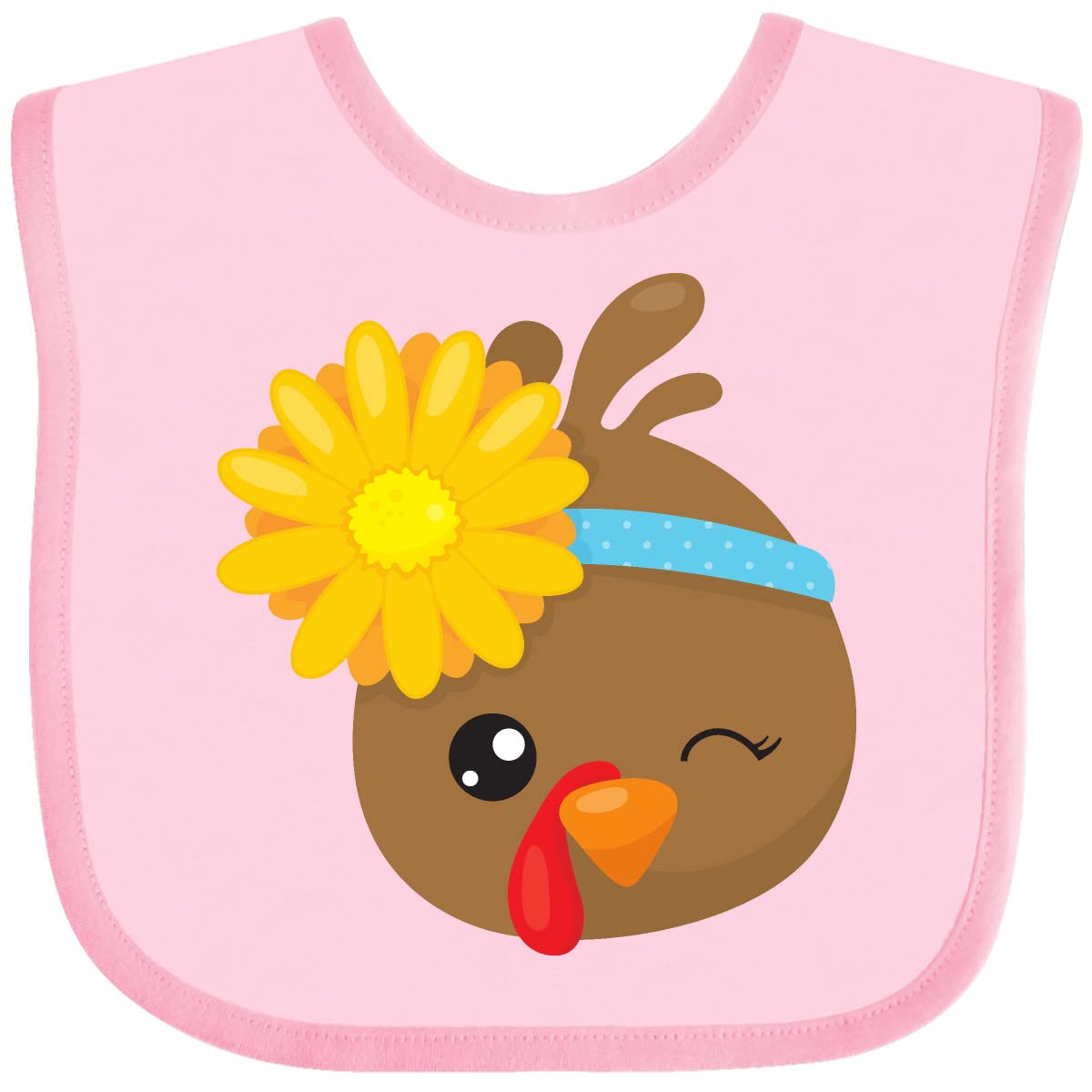 Inktastic Thanksgiving Turkey Baby Bib - Brown Turkey with Sunflower Design - Soft & Absorbent for Infants & Toddlers - Perfect for Thanksgiving, Family Gatherings & Holiday Meals