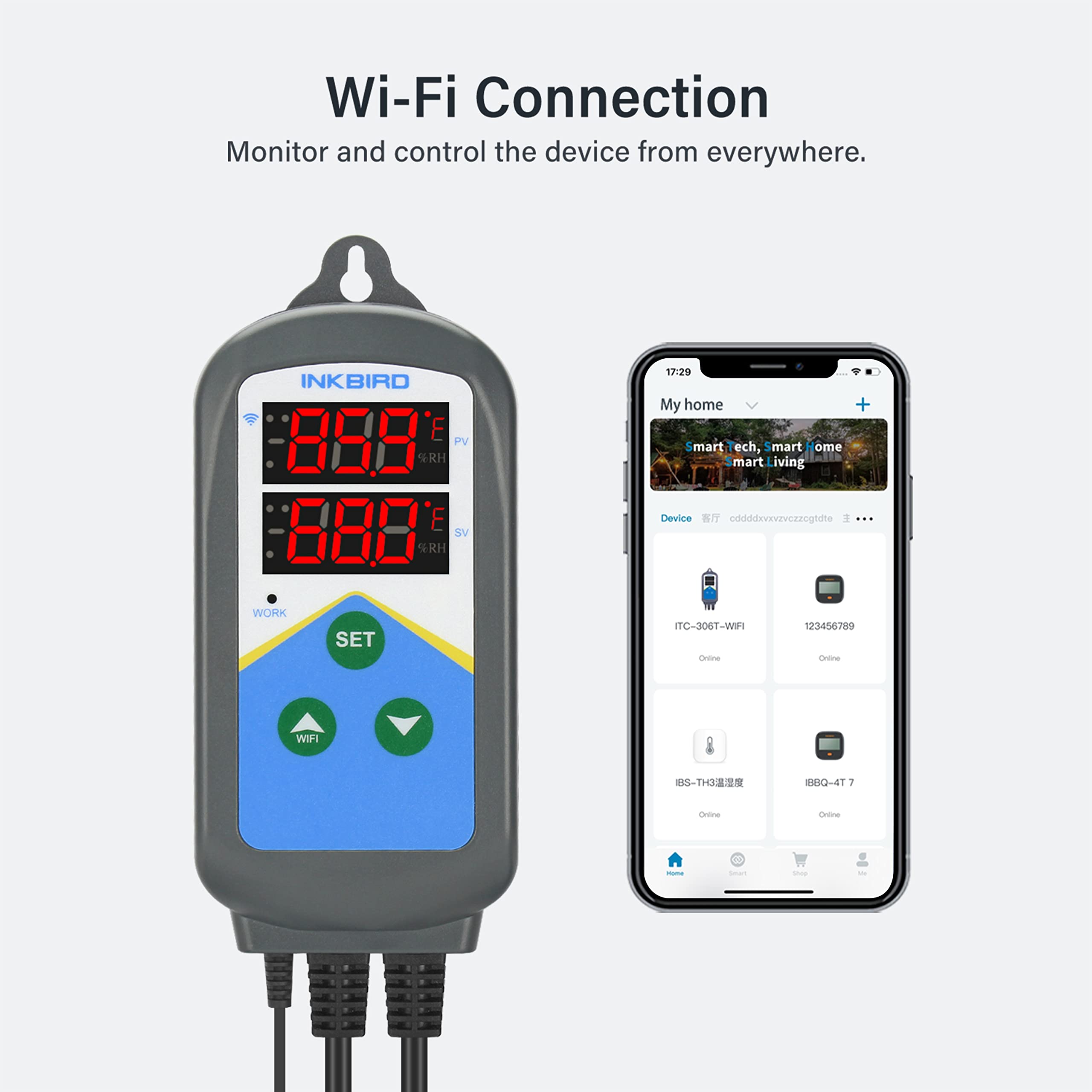 Inkbird ITC-306T WiFi Temperature Controller - 1200W 10A Smart Thermostat for Reptile Heat Lamp, Heat Mat & Home Brewing Fermentation | Remote Monitoring & Precise Temperature Control for Terrariums, Greenhouses & Home Brewing Kits