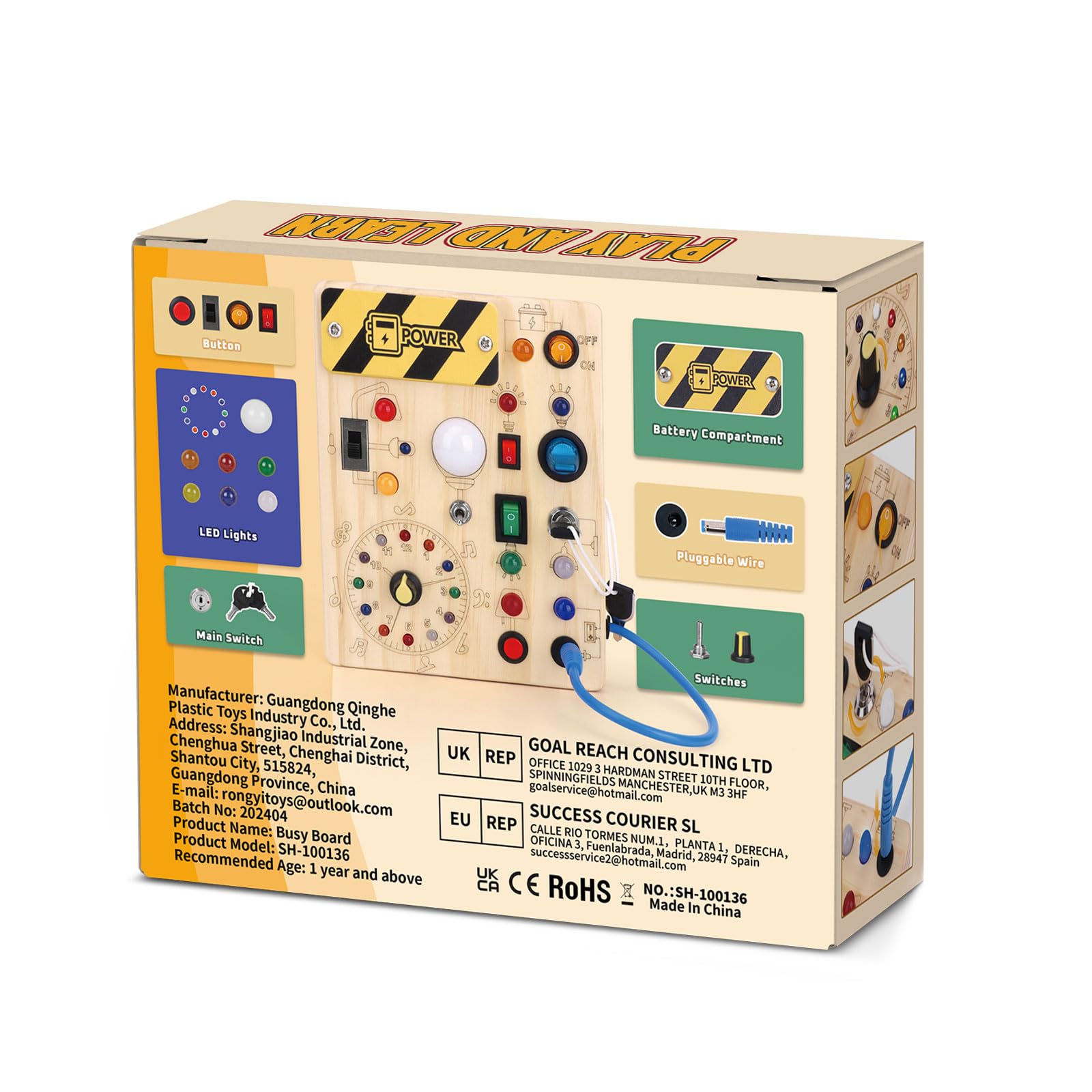 Montessori Busy Board for Toddlers 1-3 Years - Wooden Sensory Travel Toy, Educational Learning Activity Board - Perfect Gift for 1+ Year Old Boys & Girls (Busy Board Plus V2, Medium, Yellow) - Ideal for Airplane Travel, Car Rides & Home Playtime