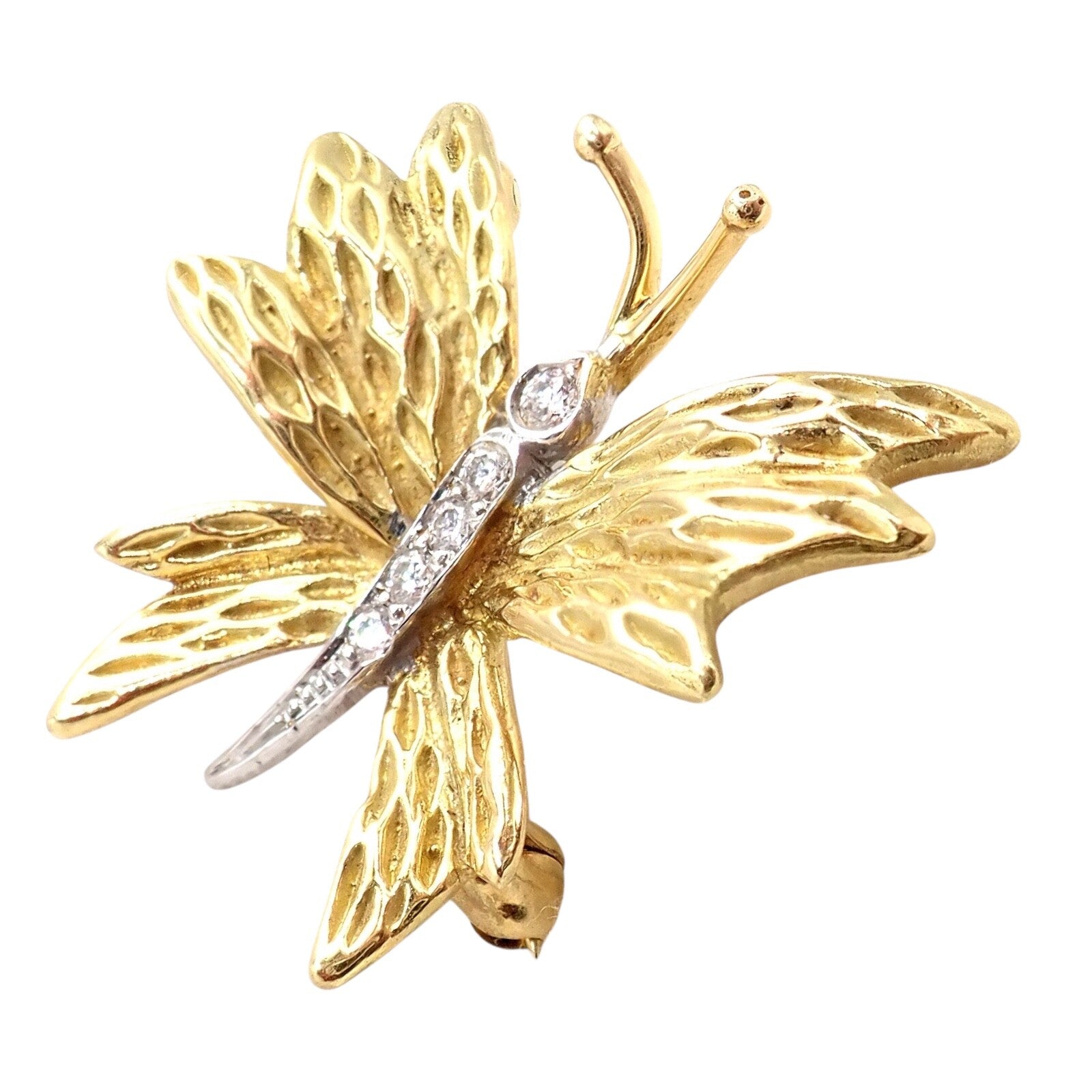 Authentic Tiffany & Co 18k Yellow Gold Platinum Butterfly Diamond Pin Brooch - Elegant Jewelry Gift for Women, Perfect for Weddings, Anniversaries & Special Occasions