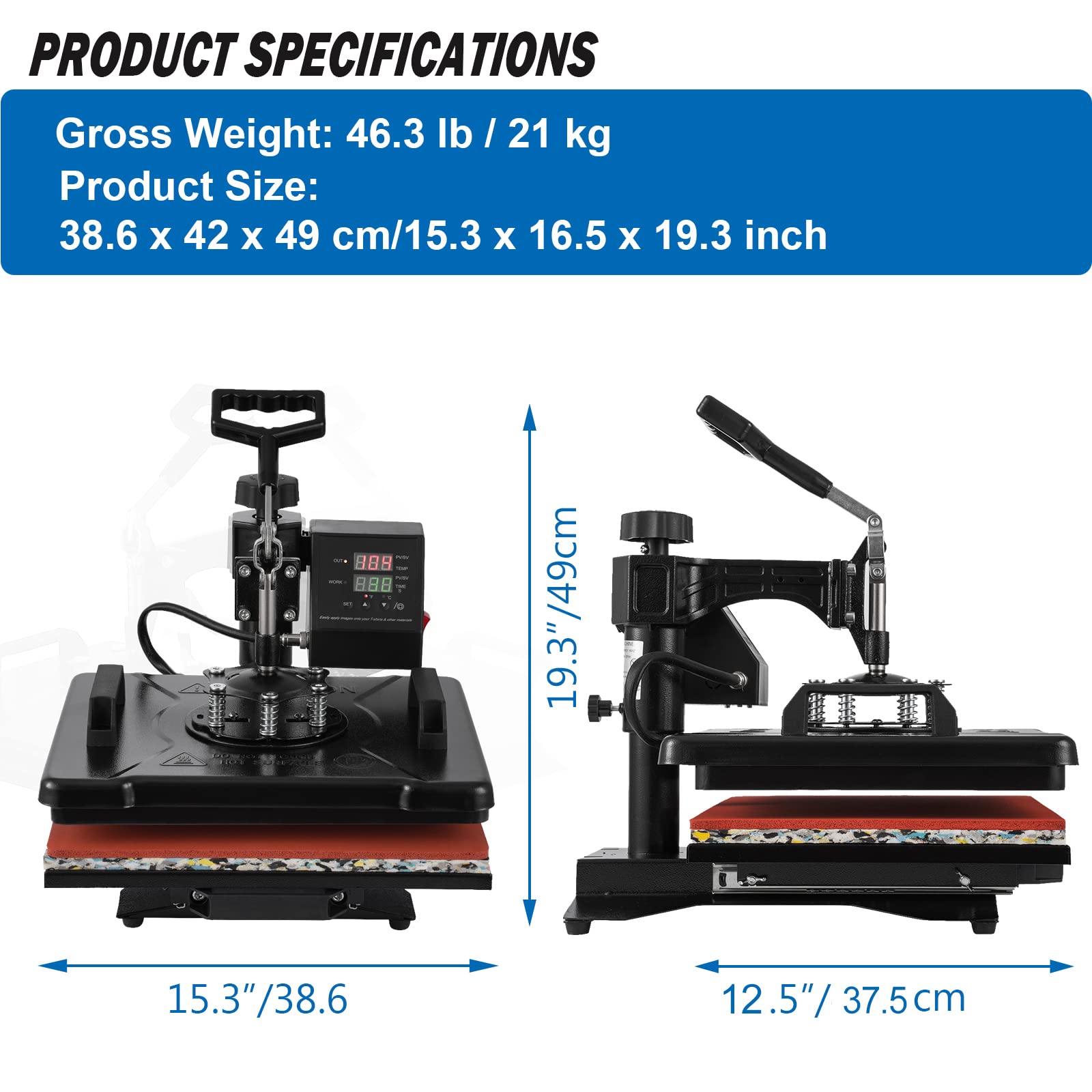 8 in 1 Heat Press Machine 12x15 inch - Combo Swing Away T-Shirt Press Machine for Sublimation Transfers on Shirts, Hats, Mugs & Plates | Perfect for DIY Crafts, Custom Apparel & Small Business Printing