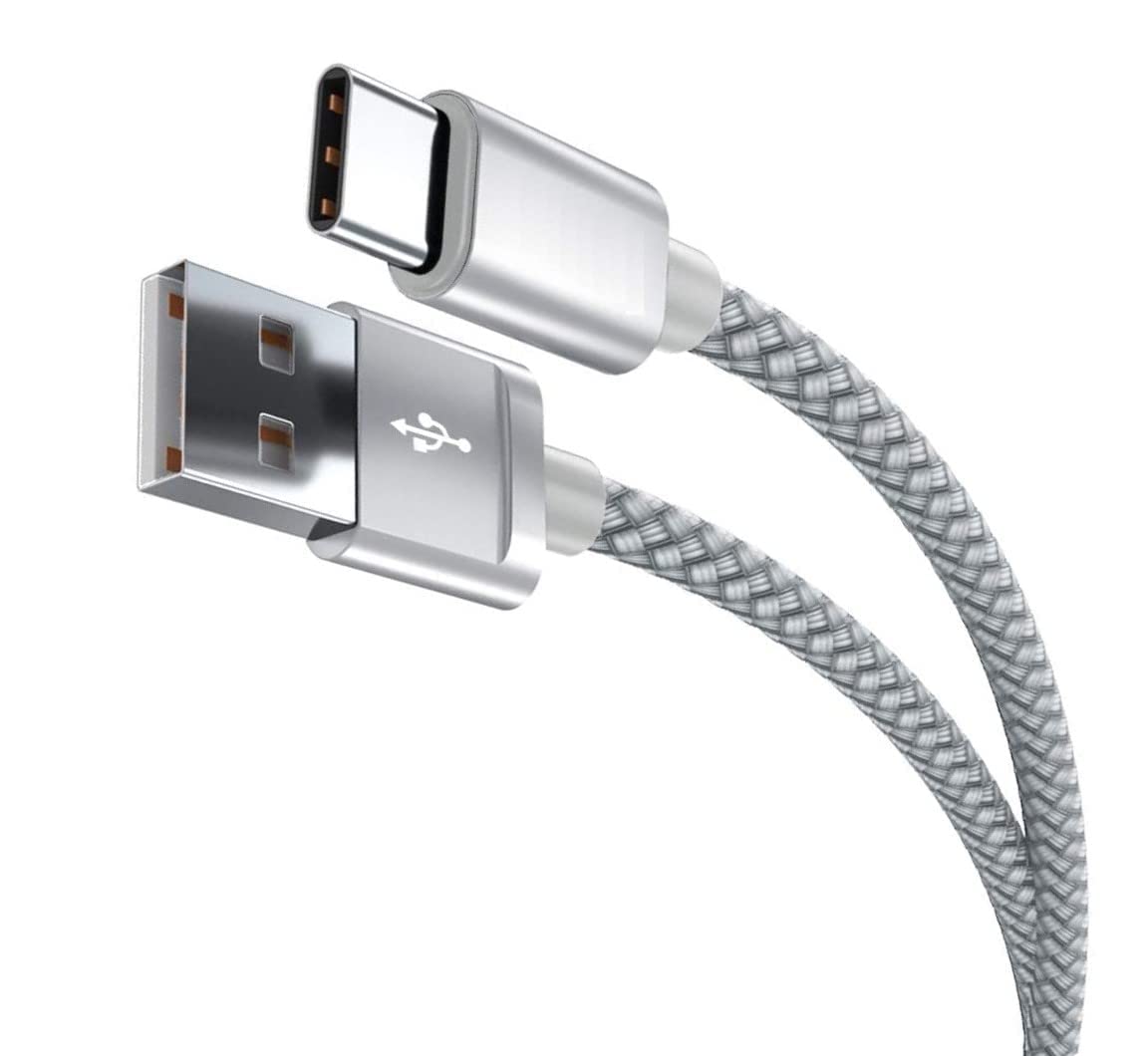 USB C Cable Fast Charging 3A Type C Charger Cord for Nokia G50 G20 G21 G11 G10 X20 X10 6 8 3 - 2M Silver - Sync & Charge Android Phones, Tablets, Power Banks - Perfect for Home, Office & Travel
