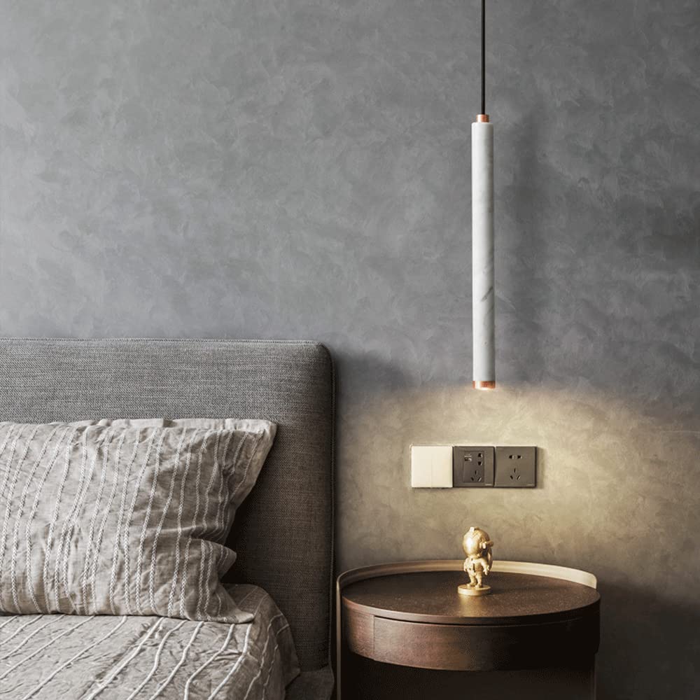 Adjustable Copper Ceiling Pendant Light with Marble Tube - Rose Gold Kitchen Island Spotlight, Hanging Fixture for Bedroom, Living Room & Villa Dining - Modern Height-Adjustable Suspension Lighting for Home Decor