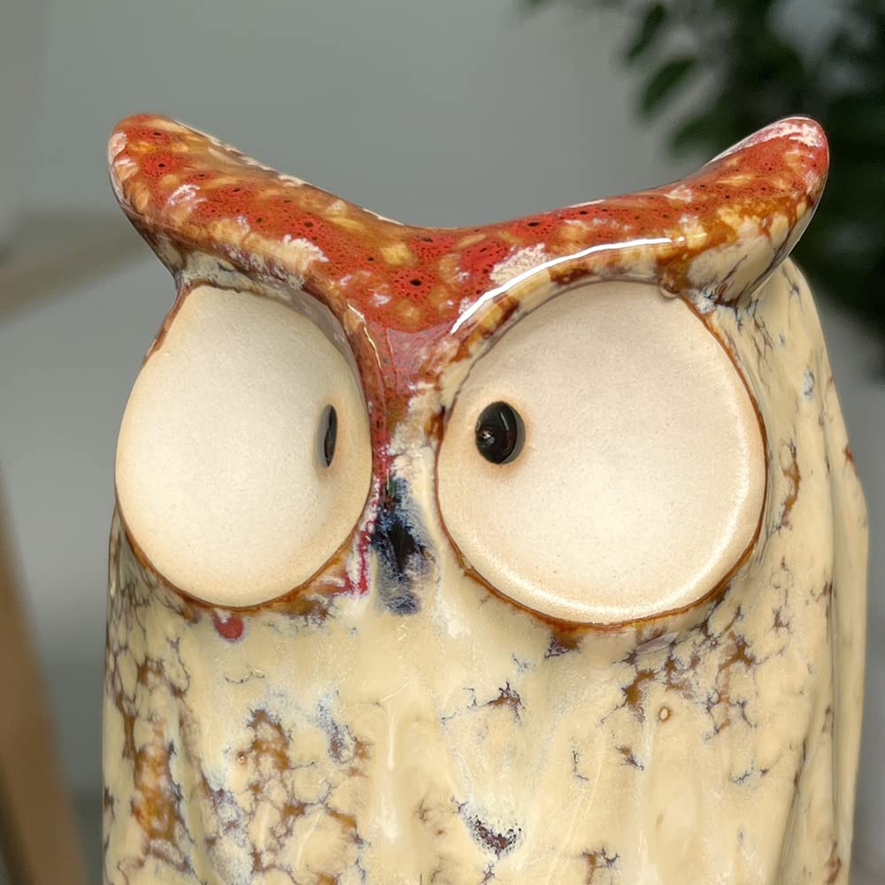 GeLive 9 Inch Owl Ceramic Vase - Farmhouse Flower Vase & Retro Owl Planter for Succulents, Bud Cuttings, Hydroponic Plants - Indoor Outdoor Home Decor, Cute Animal Cartoon Gift for Living Room, Bedroom, Office, Wedding Centerpiece