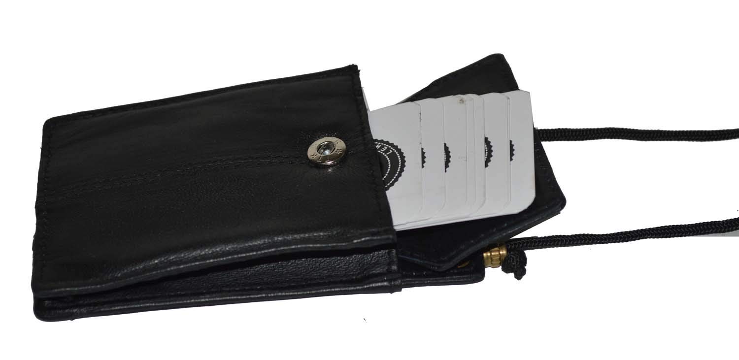 Premium Mw561rbk Black Leather ID & Business Card Holder Neck Lanyard - Perfect for Office, Events, and Travel Accessories