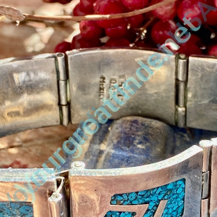 Vintage Mexican Sterling Silver Turquoise Mosaic Bracelet - Handmade Boho Jewelry for Women - Perfect for Festivals, Weddings & Everyday Wear