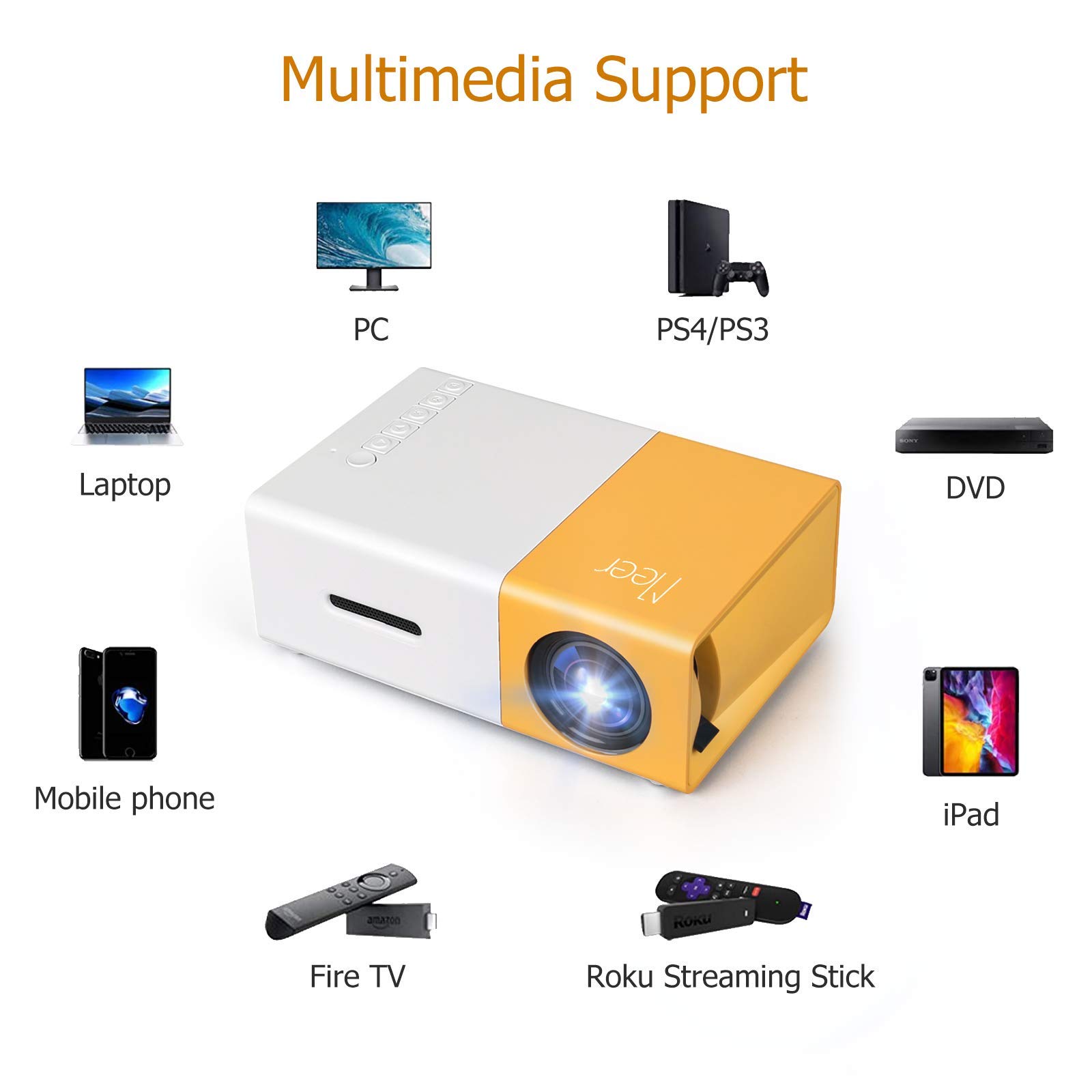 Meer Mini Projector - Portable HD Movie Projector for Home Theater & Car Cinema | Compatible with Android, iOS, Windows, TV Stick, HDMI, USB | Perfect for Movie Nights, Gaming & Presentations | Great Gift Idea