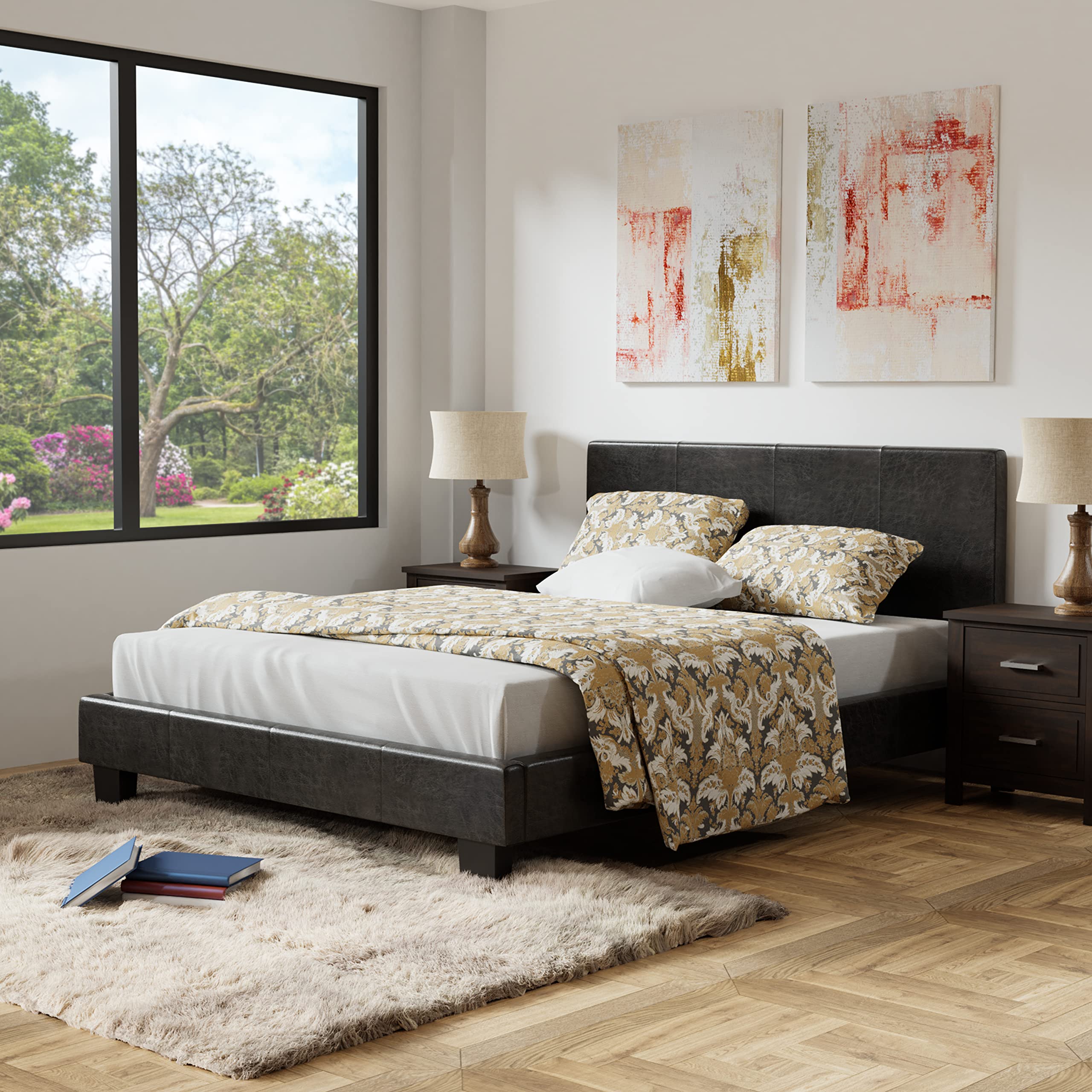 Furniture of America Rhinox Leatherette Platform Bed - California King Size, Espresso Brown Faux Leather Upholstered Bed Frame | Perfect for Modern Bedroom, Guest Room & Master Suite