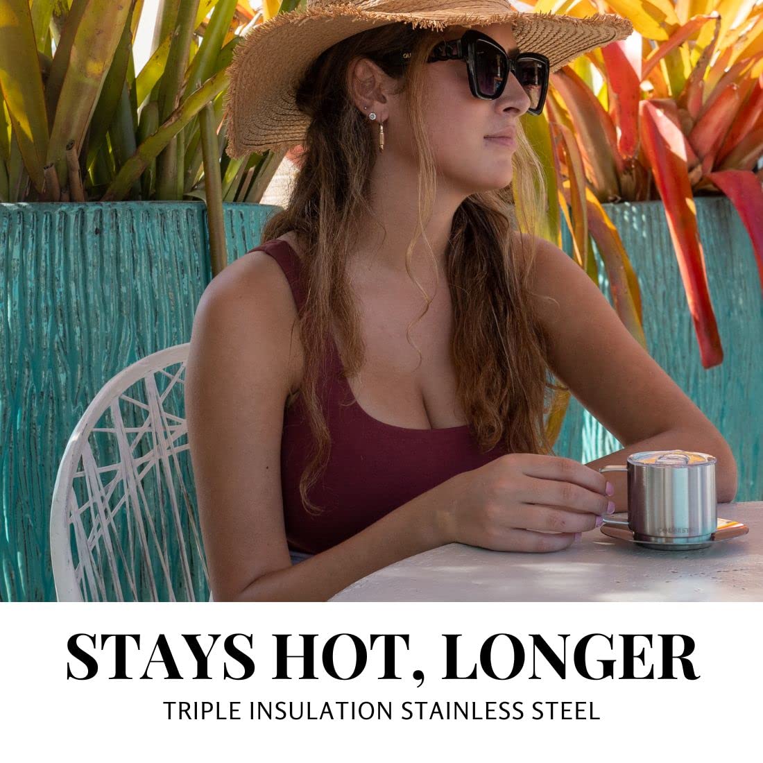 Stackable Insulated Espresso Cup with Saucer by Coldest - Triple Wall Stainless Steel Travel Mug, 4 oz Double Shot Coffee Cup with Sliding Lid, Stardust Glitter Design - Perfect for Home, Office, and Outdoor Adventures