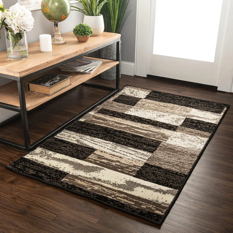 Stylish Rockwood Contemporary Geometric Patchwork Area Rug - Non-Slip Indoor Runner for Living Room, Bedroom & Office Decor