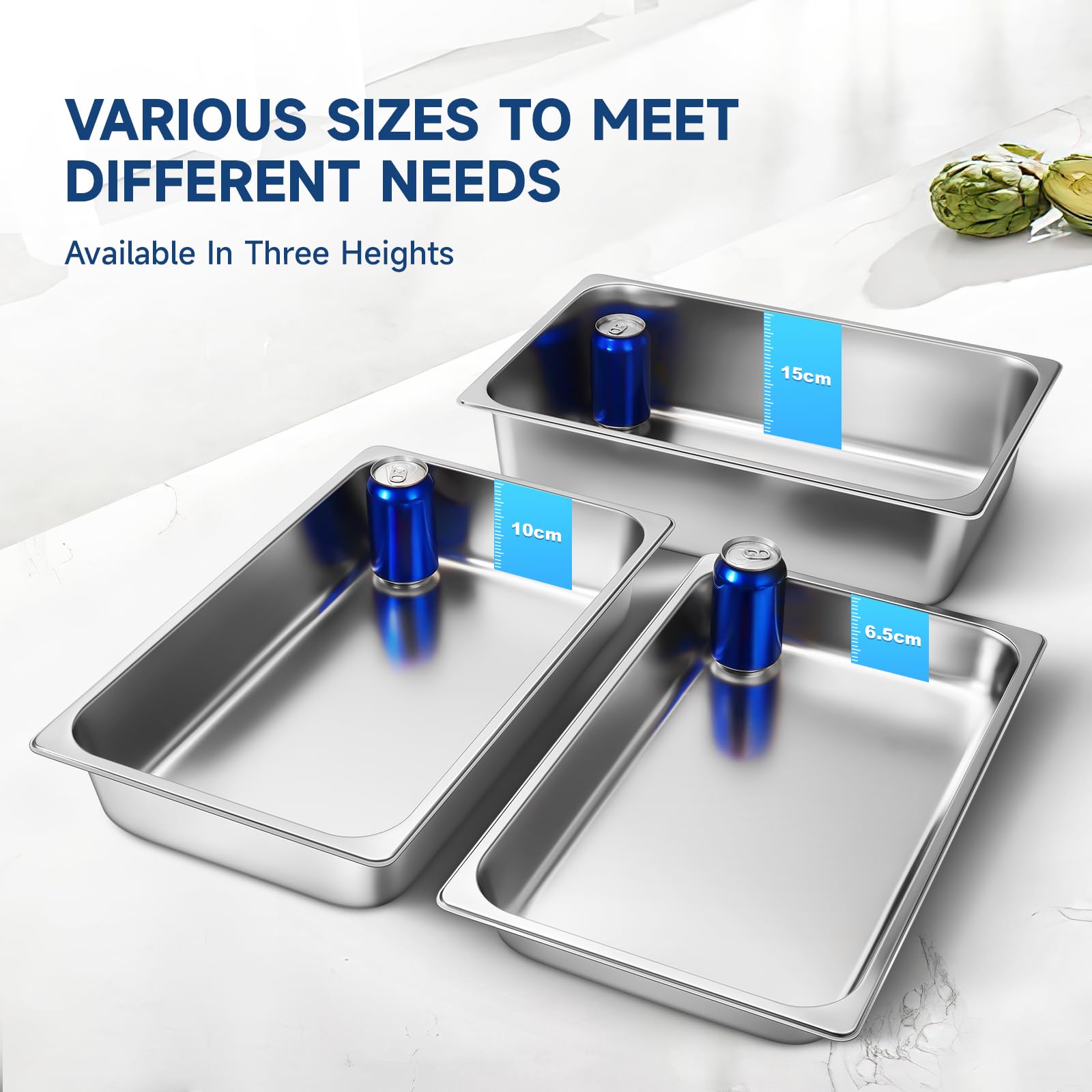 Stainless Steel Commercial Hotel Pan with Lids - 6 Pack Full Size 6