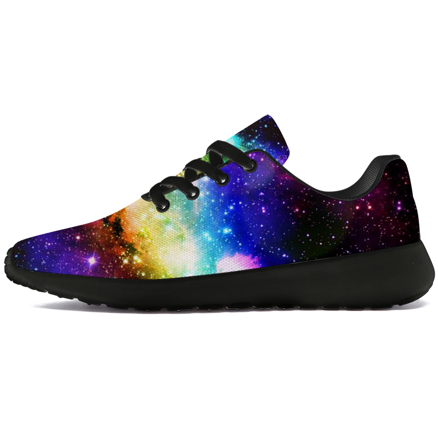 Galaxy Print Running Shoes for Men & Women - Lightweight Walking & Tennis Sneakers with Rainbow Nebula Cosmos Design - Perfect Gifts for Boys & Girls - Size 13 Men/15.5 Women Black - Ideal for Jogging, Gym Workouts & Casual Wear