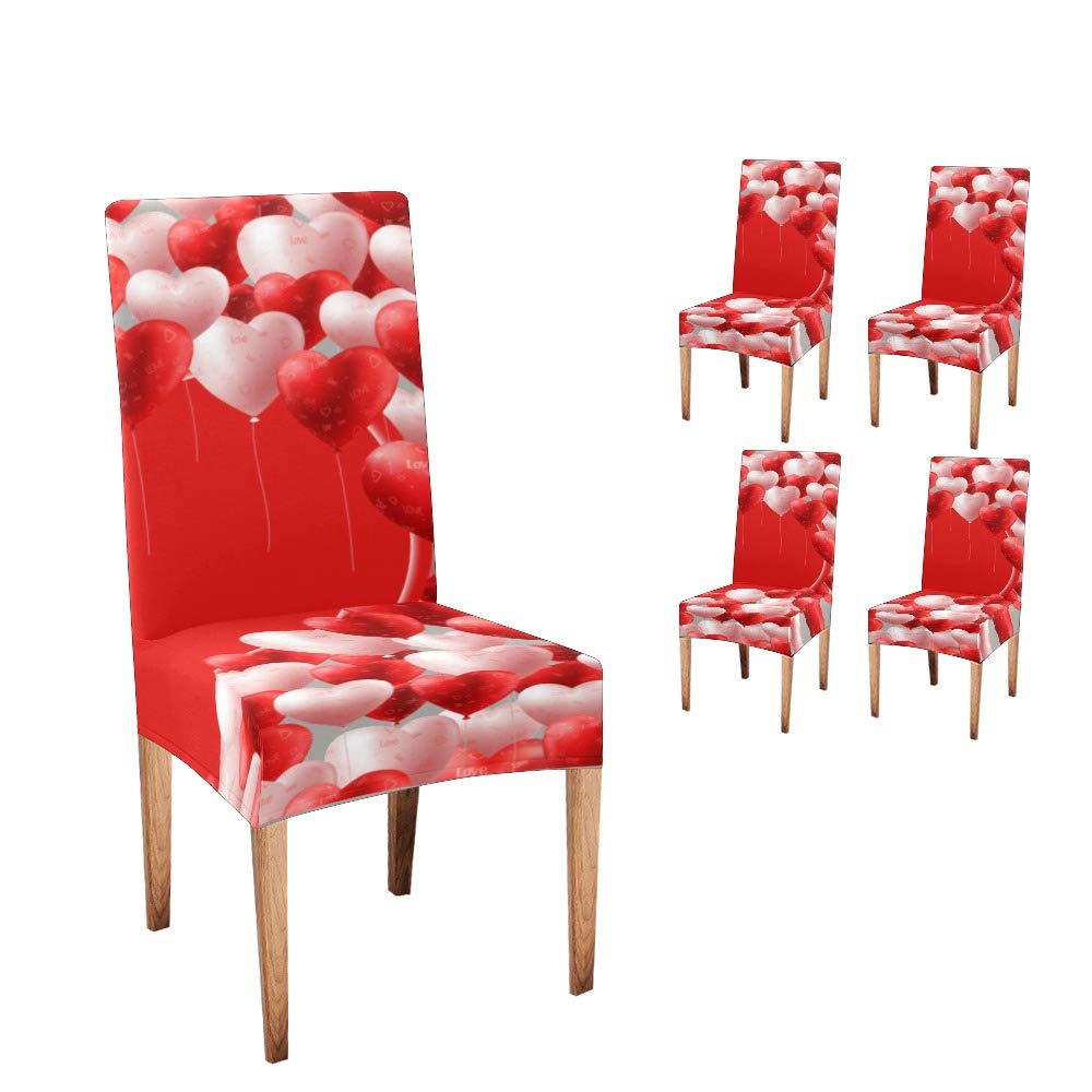 Valentine's Day Heart Print Dining Chair Covers - Soft, Comfortable & Custom Fit Slipcovers (Set of 4) for Party Decor & Home Dining Room Protection