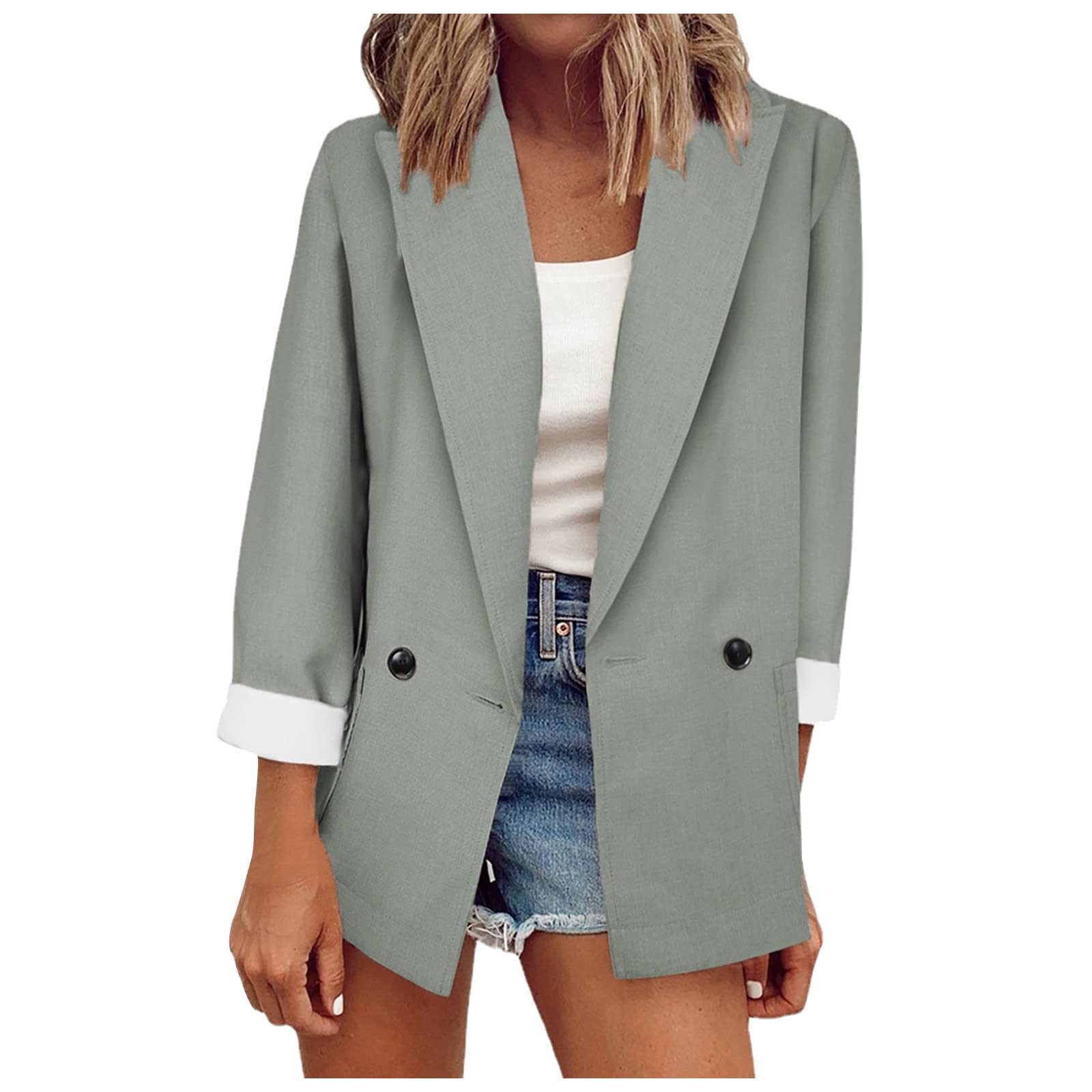 Women's Long Sleeve Casual Cardigan - Lapel Open Front Office Blazer Jacket for Work, Business & Everyday Wear