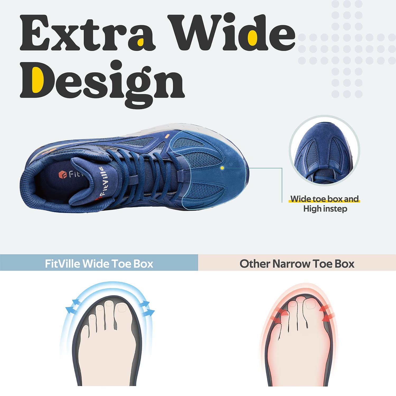 FitVille Extra Wide Basketball Shoes for Men - High-Top Sneakers with Ankle Support & Arch Support for Flat Feet - Ideal for Court Play, Training & Casual Wear