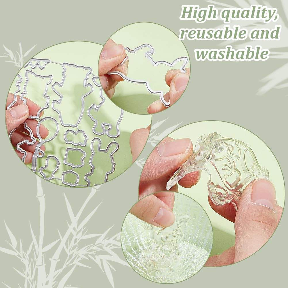 INFUNLY Farm Animal Clear Stamps and Dies Set - Cattle, Rabbit, Transparent Silicone Stamps for Card Making, DIY Crafts, Scrapbooking, Greeting Cards - Perfect for Birthday Cards, Home Decor, and Gift Wrapping