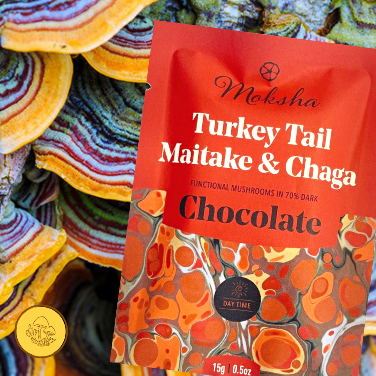 Organic Turkey Tail Maitake & Chaga Dark Chocolate Bar 70% Cocoa - Immune Support Superfood Snack for Hiking, Yoga & Healthy Lifestyle