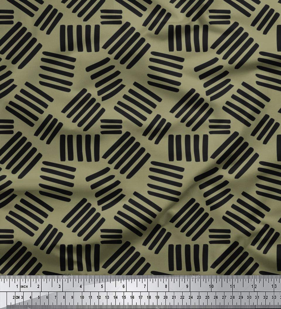 Soimoi Moss Georgette Green Fabric by The Yard - 42 Inch Wide Brush Stroke Abstract Printed Textile for Dresses, Scarves & Home Decor | Artistic Floral Design Fashion Fabric for DIY Sewing Projects