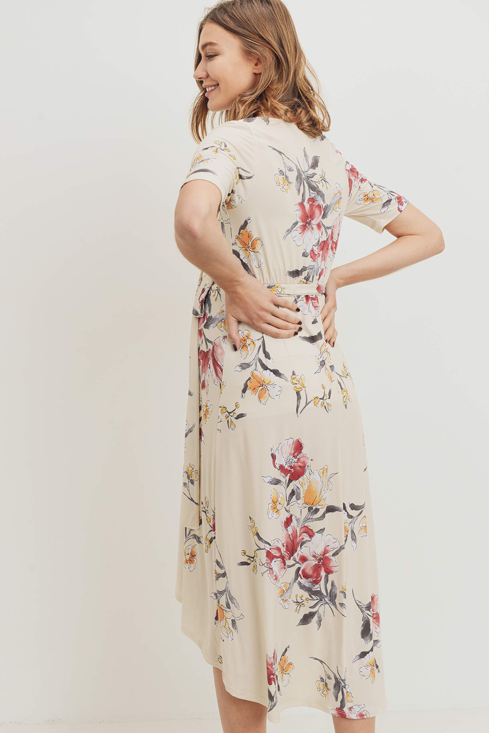 Maternity Wrap Dress for Women - Stretchy Mid-Length Nursing Dress with Adjustable Waist Belt | Perfect for Pregnancy, Breastfeeding & Special Occasions