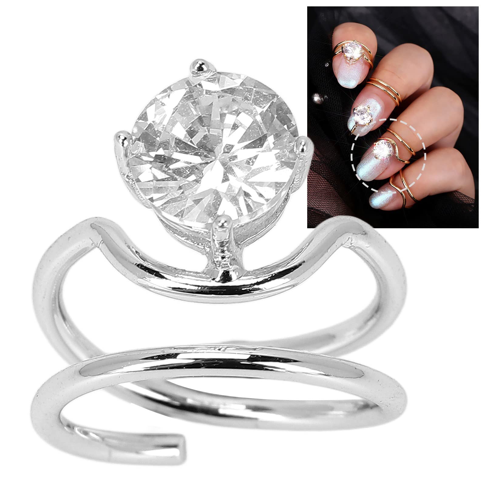 Elegant Electroplated Copper Women's Nail Rings - Stylish 3053 Platinum Nail Art Jewelry for Fingertip Protection & Decoration | Perfect Gift for Nail Lovers, Ideal for Parties, Weddings & Fashion Accessories
