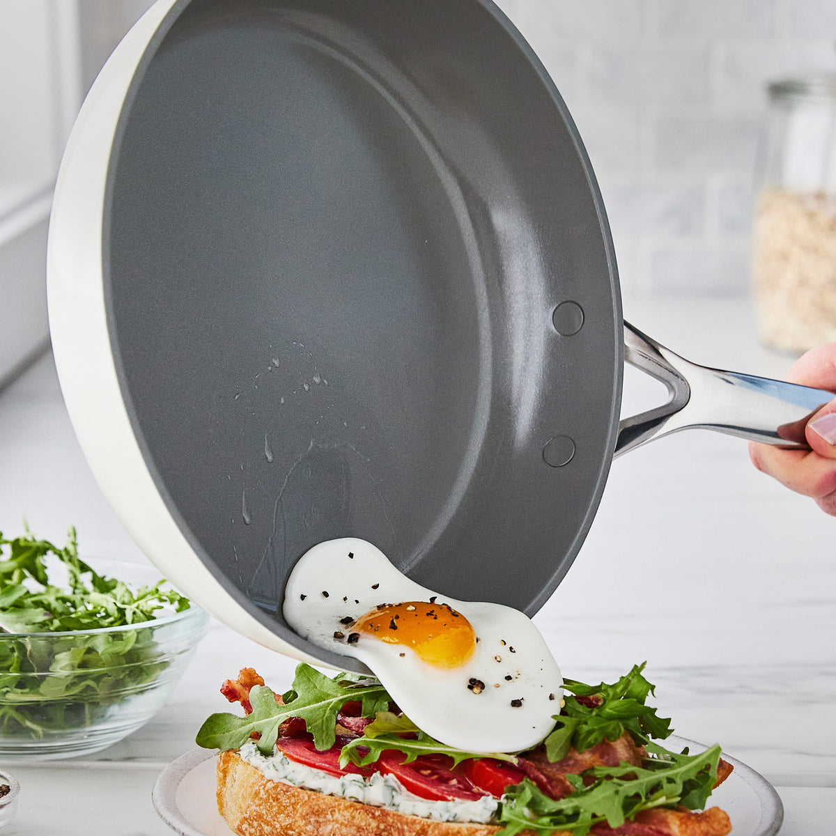 GP5 Colors Ceramic Nonstick 9.5 & 11 Inch Fry Pan Set with Mirror Handles | Cloud Cream | Perfect for Sauteing, Frying & Everyday Cooking