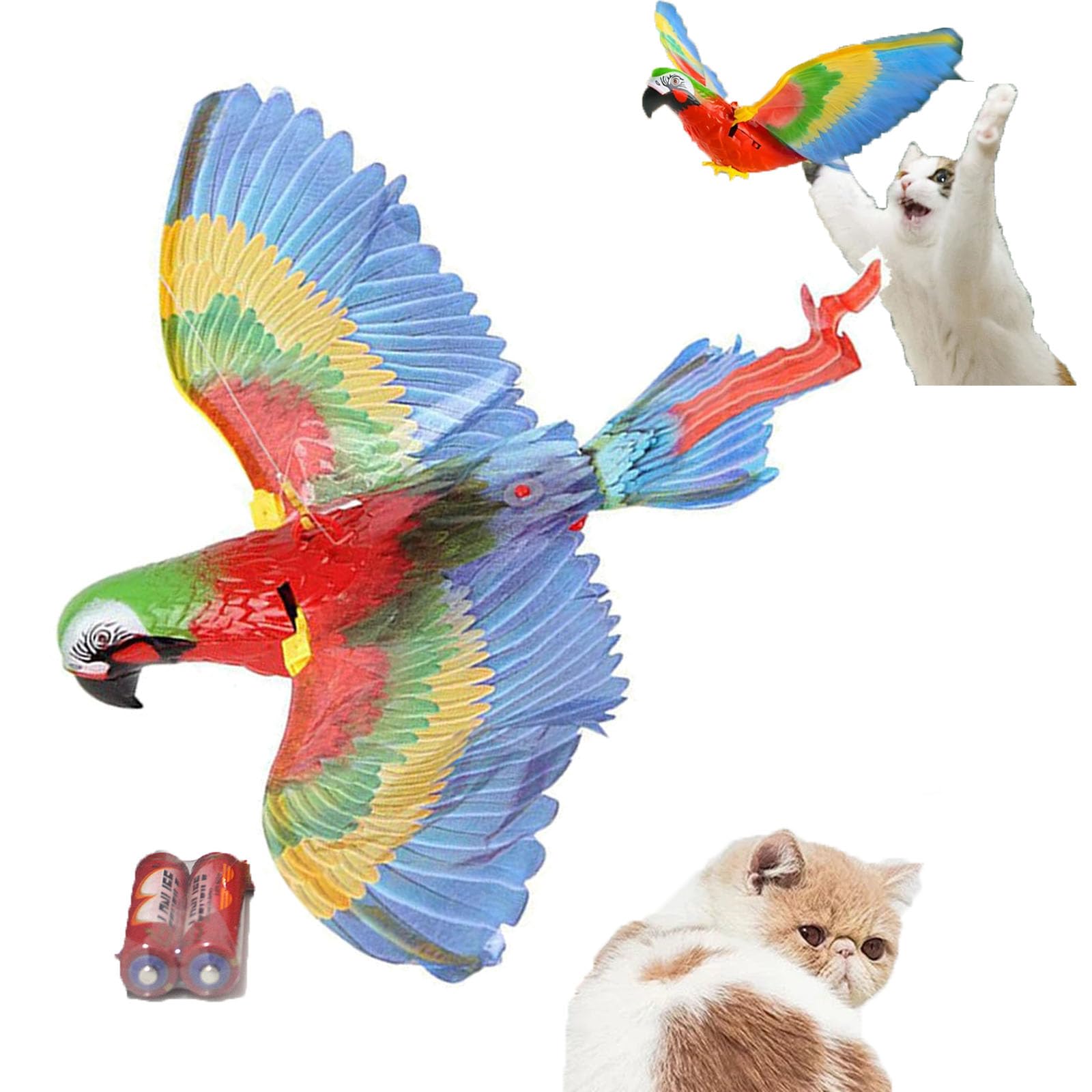 Forttender Flying Cat Toy - Interactive Simulation Bird Cat Toy for Indoor Cats - Realistic Flying Parrot Toy for Exercise & Play - Perfect for Boredom Relief & Hunting Instinct Stimulation
