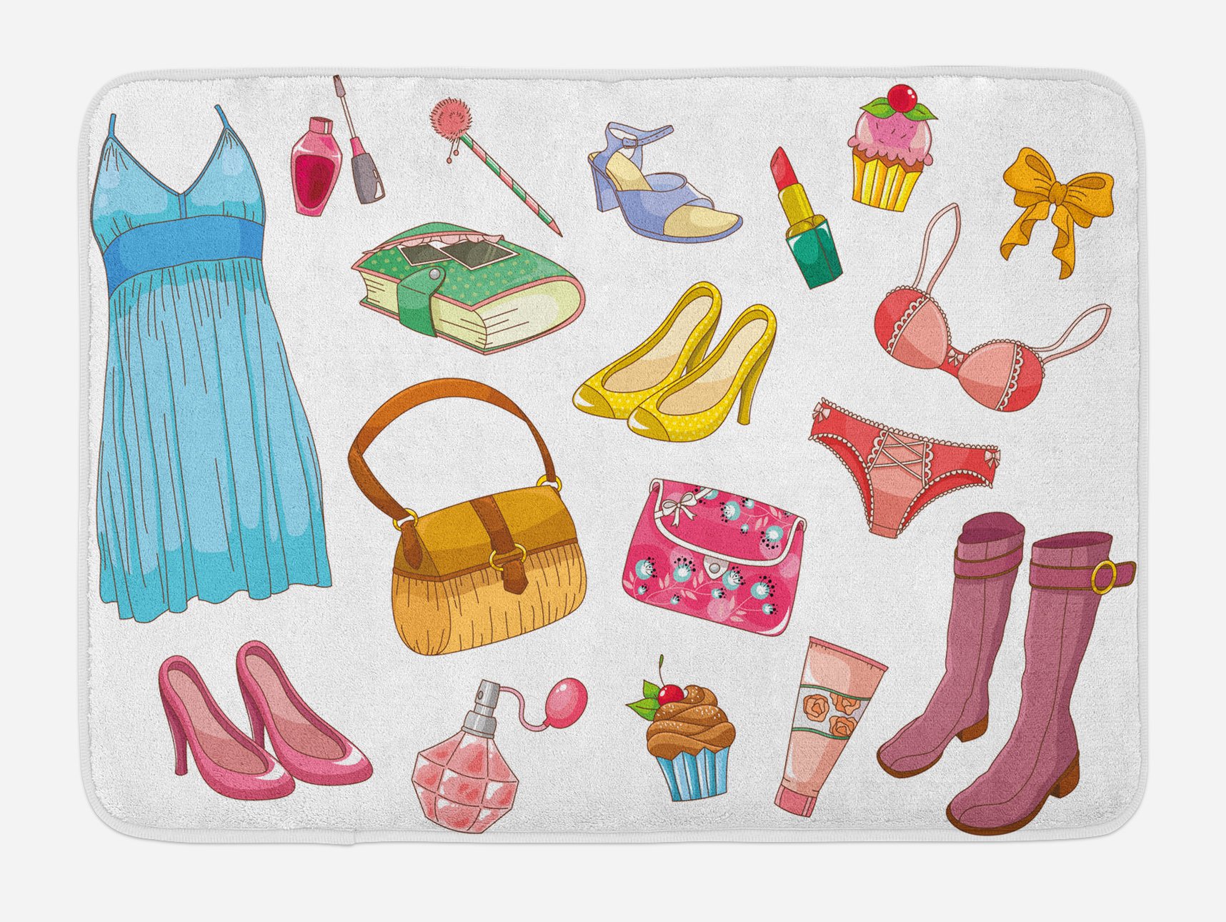 Ambesonne Non-Slip Bath Mat - Girlish Cartoon Style for Bathroom Decor
