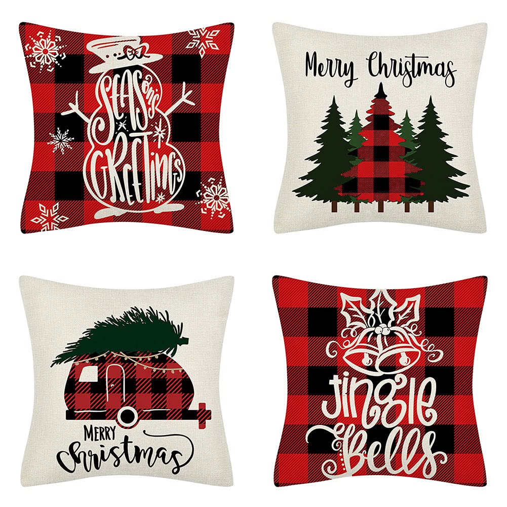 30 Styles Christmas Pillow Covers 18×18 Inch Set of 4 - Farmhouse Holiday Decor, Rustic Linen Throw Pillow Cases for Sofa Couch - Perfect for Christmas, Winter Home Decor & Cozy Living Room Accents