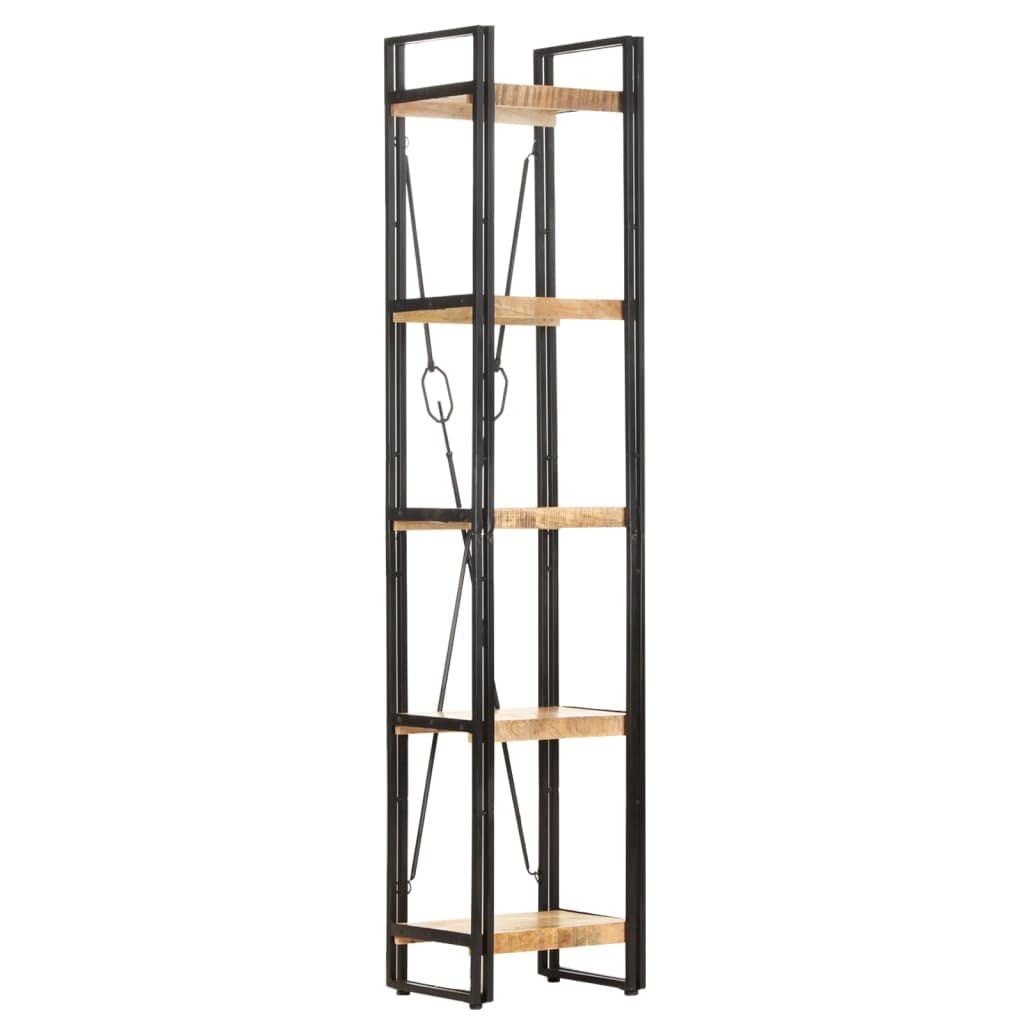 5-Tier Bookcase with Storage Shelves - Solid Mango Wood Bookshelf for Bedroom, Living Room & Office - 15.4